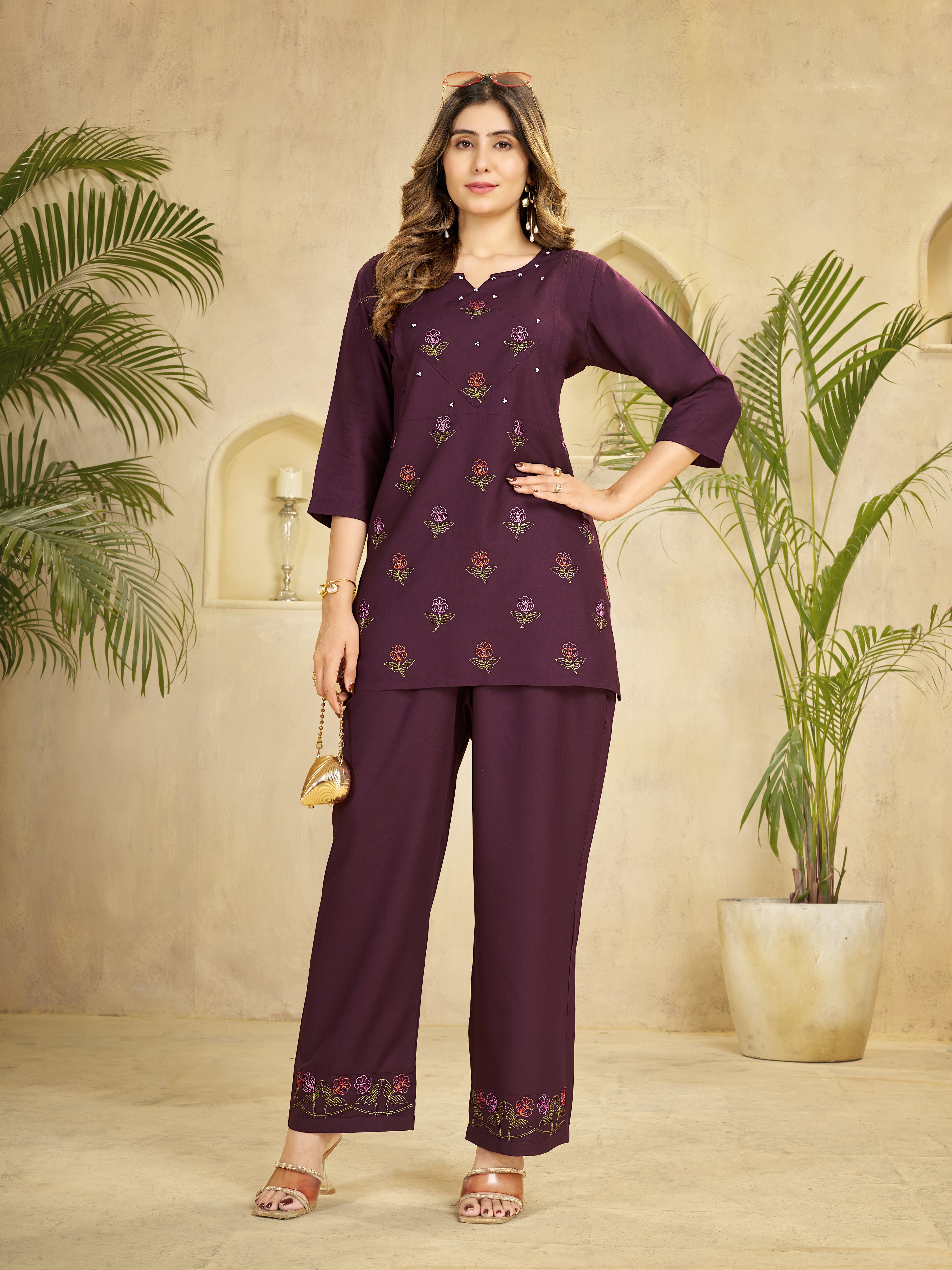 Premium Heavy Viscose Rayon Embroidered Co-Ord Set with Straight-Cut Pant