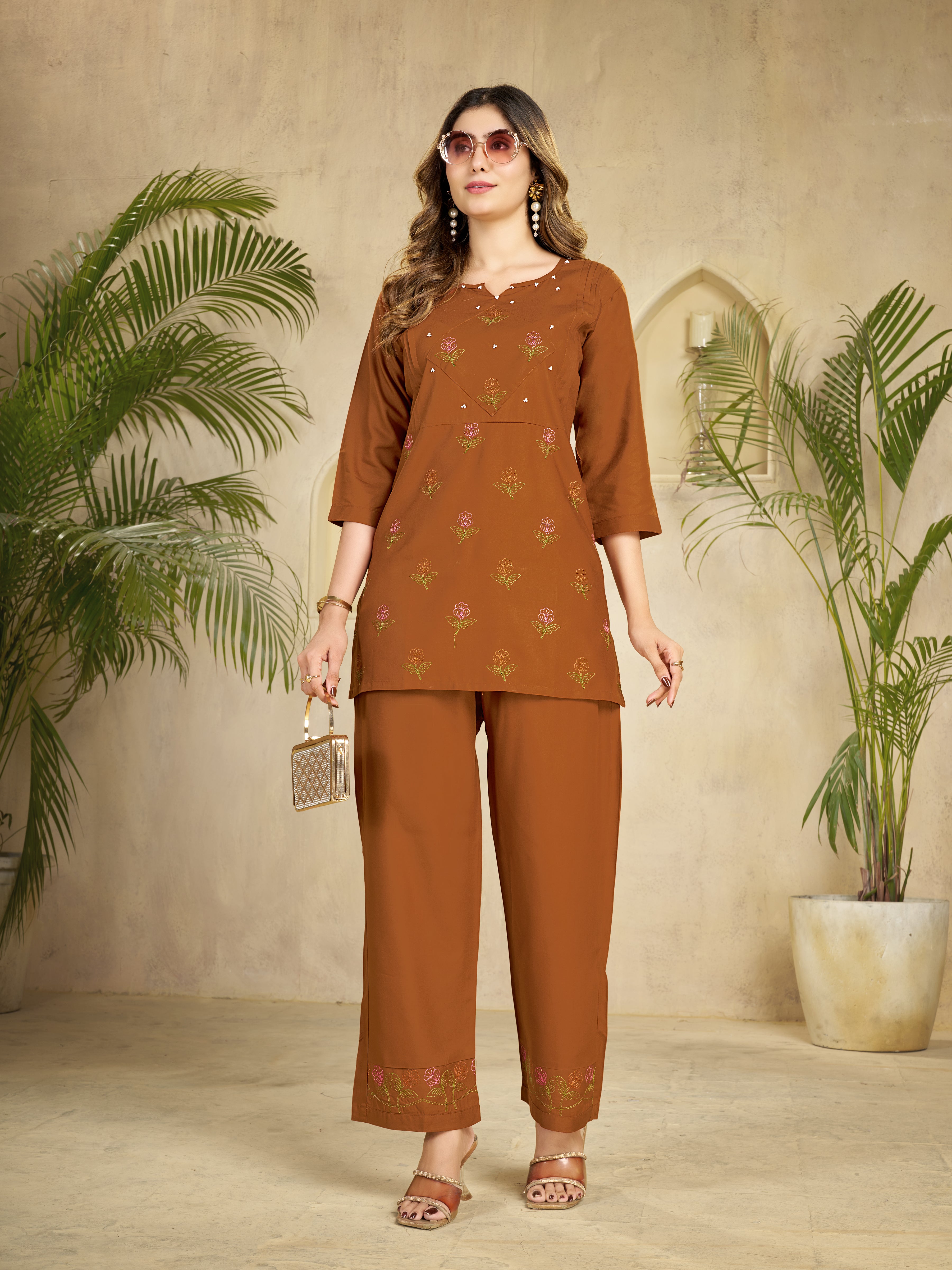 Premium Heavy Viscose Rayon Embroidered Co-Ord Set with Straight-Cut Pant