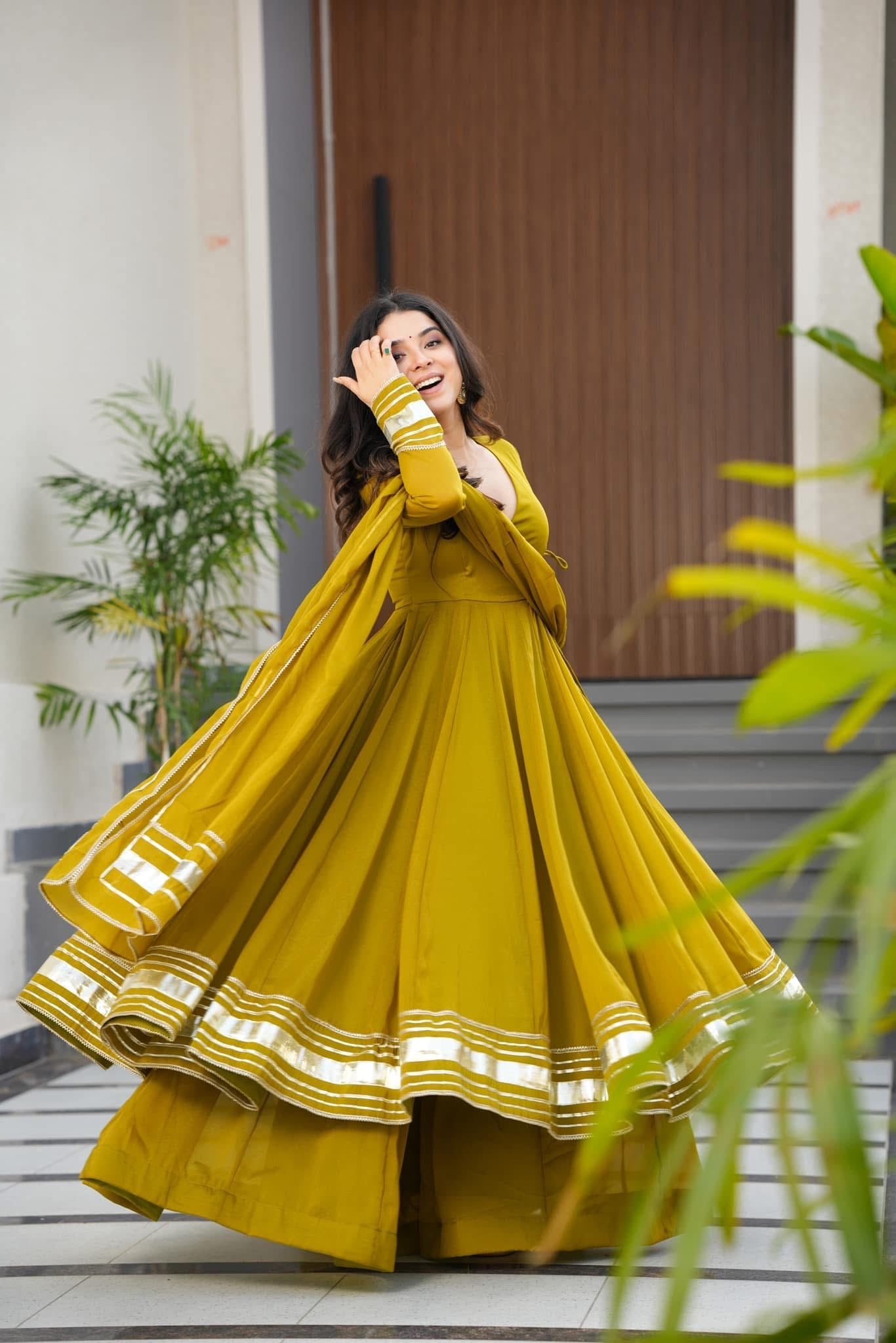 Women's Faux Georgette Hand Gotta Work Anarkali Palazzo Set with Dupatta
