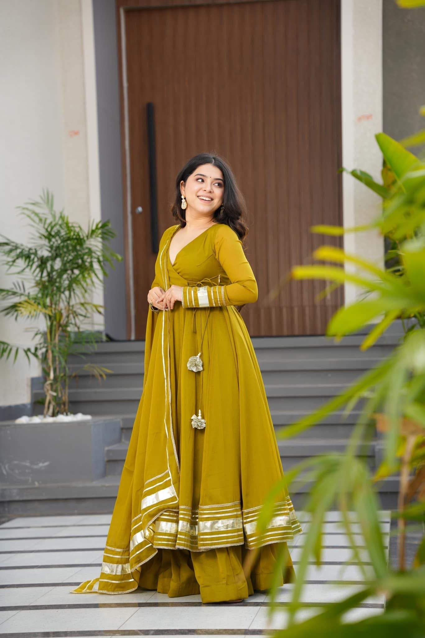 Women's Faux Georgette Hand Gotta Work Anarkali Palazzo Set with Dupatta