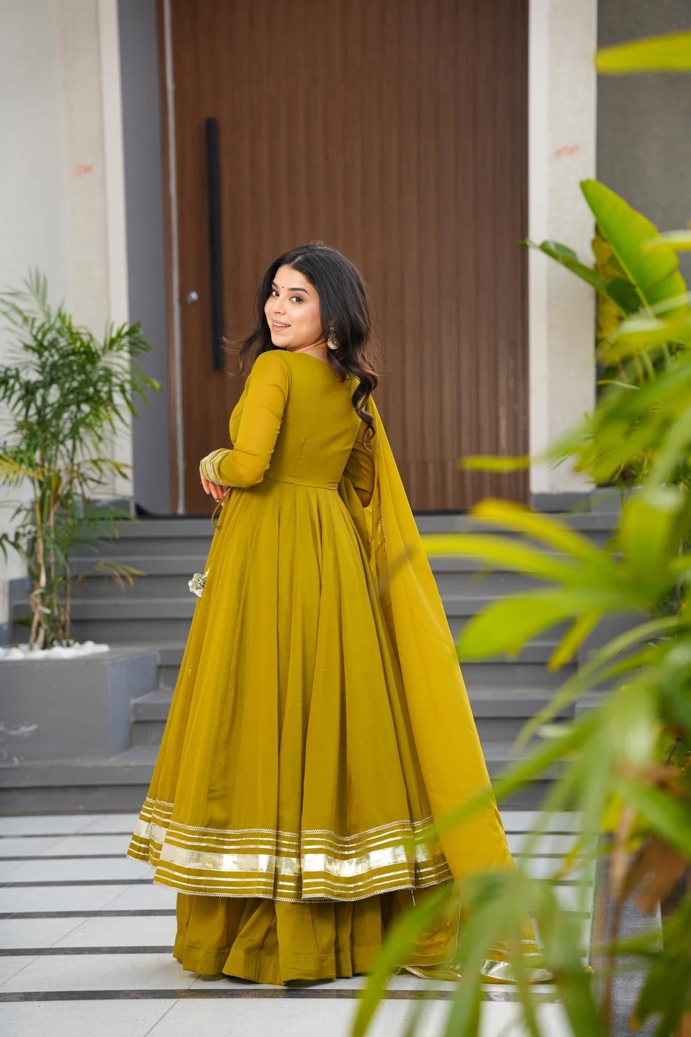 Women's Faux Georgette Hand Gotta Work Anarkali Palazzo Set with Dupatta
