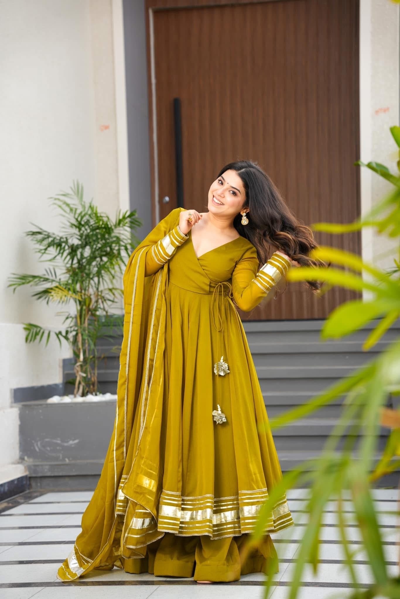 Women's Faux Georgette Hand Gotta Work Anarkali Palazzo Set with Dupatta