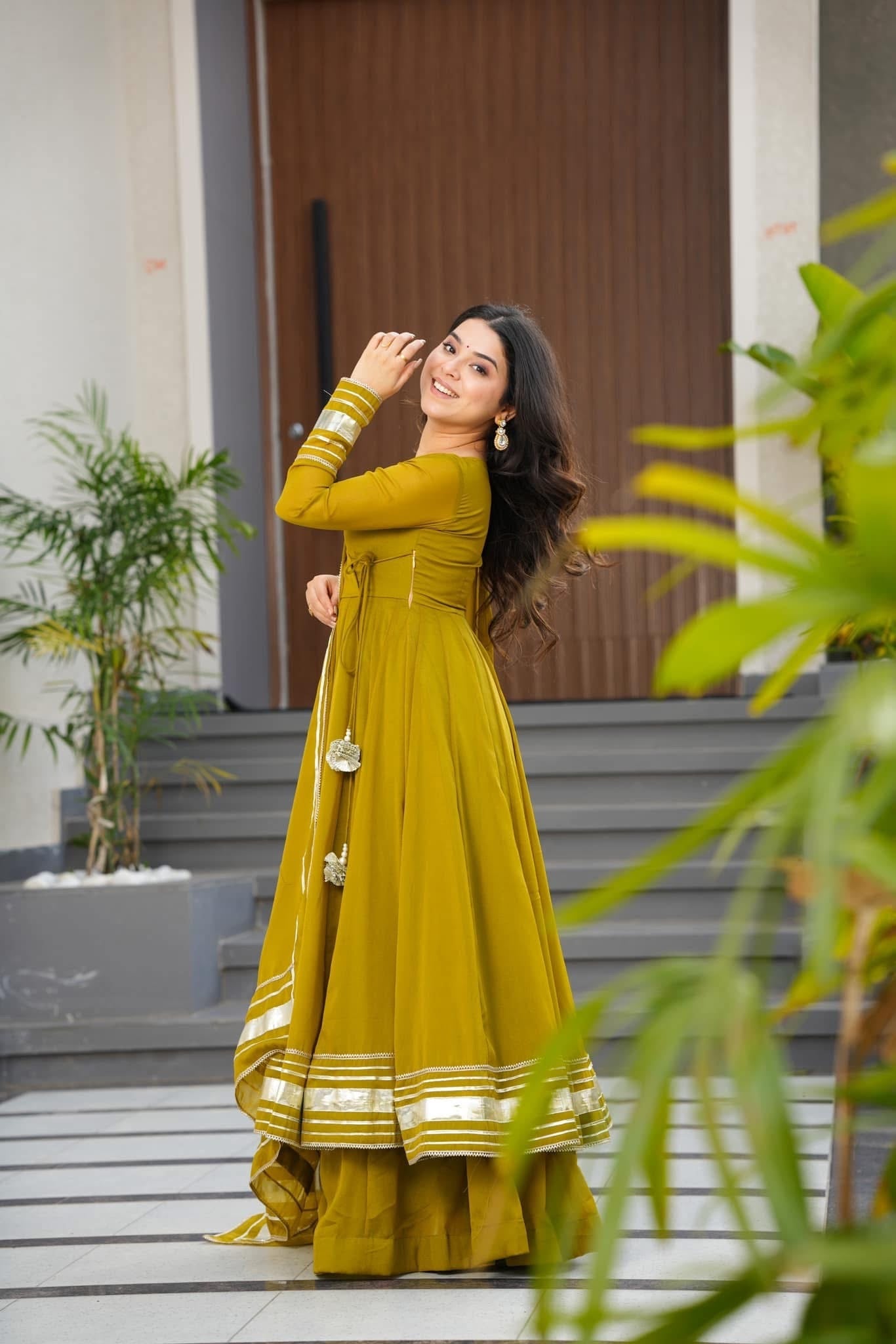 Women's Faux Georgette Hand Gotta Work Anarkali Palazzo Set with Dupatta