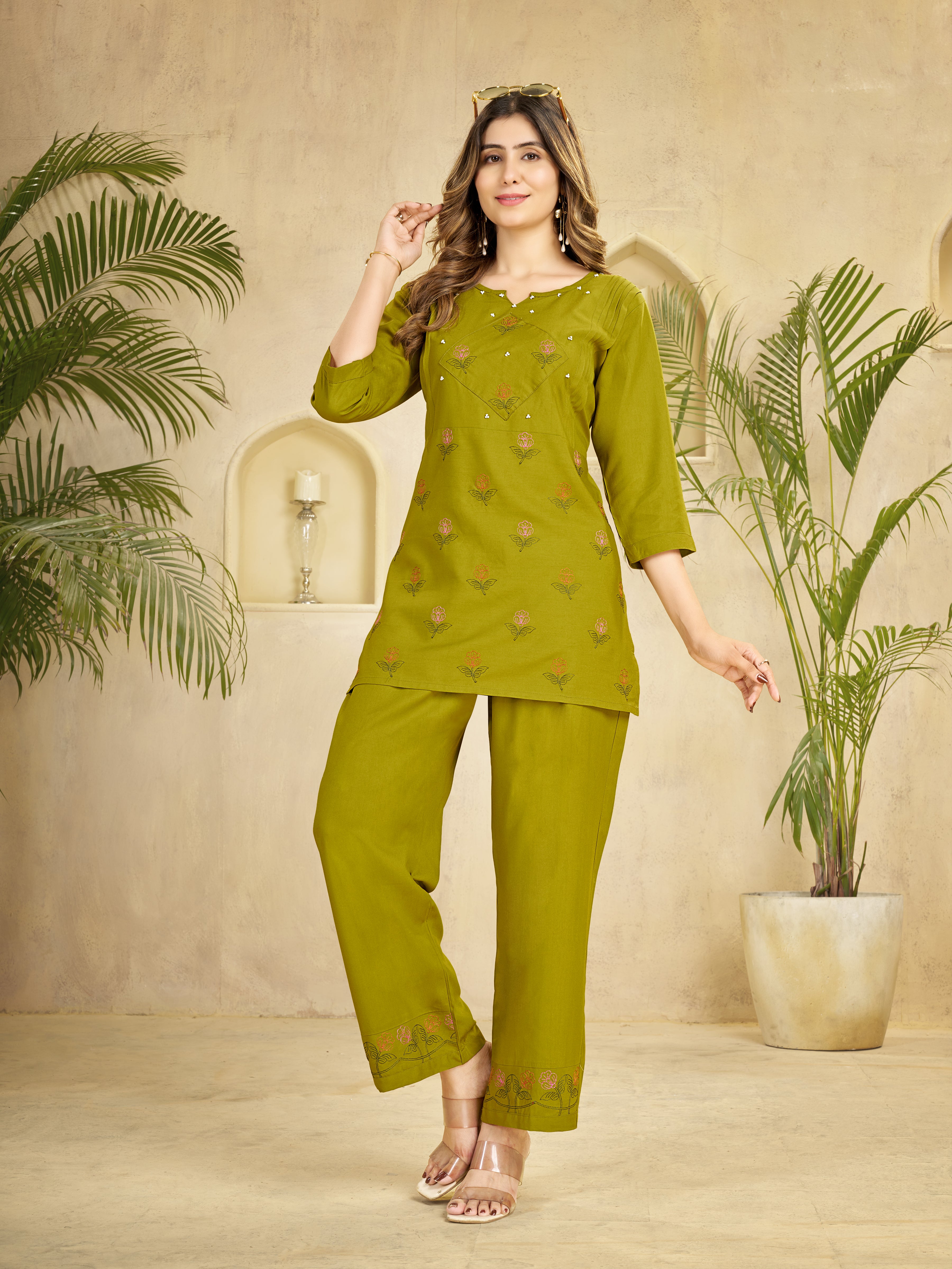 Premium Heavy Viscose Rayon Embroidered Co-Ord Set with Straight-Cut Pant