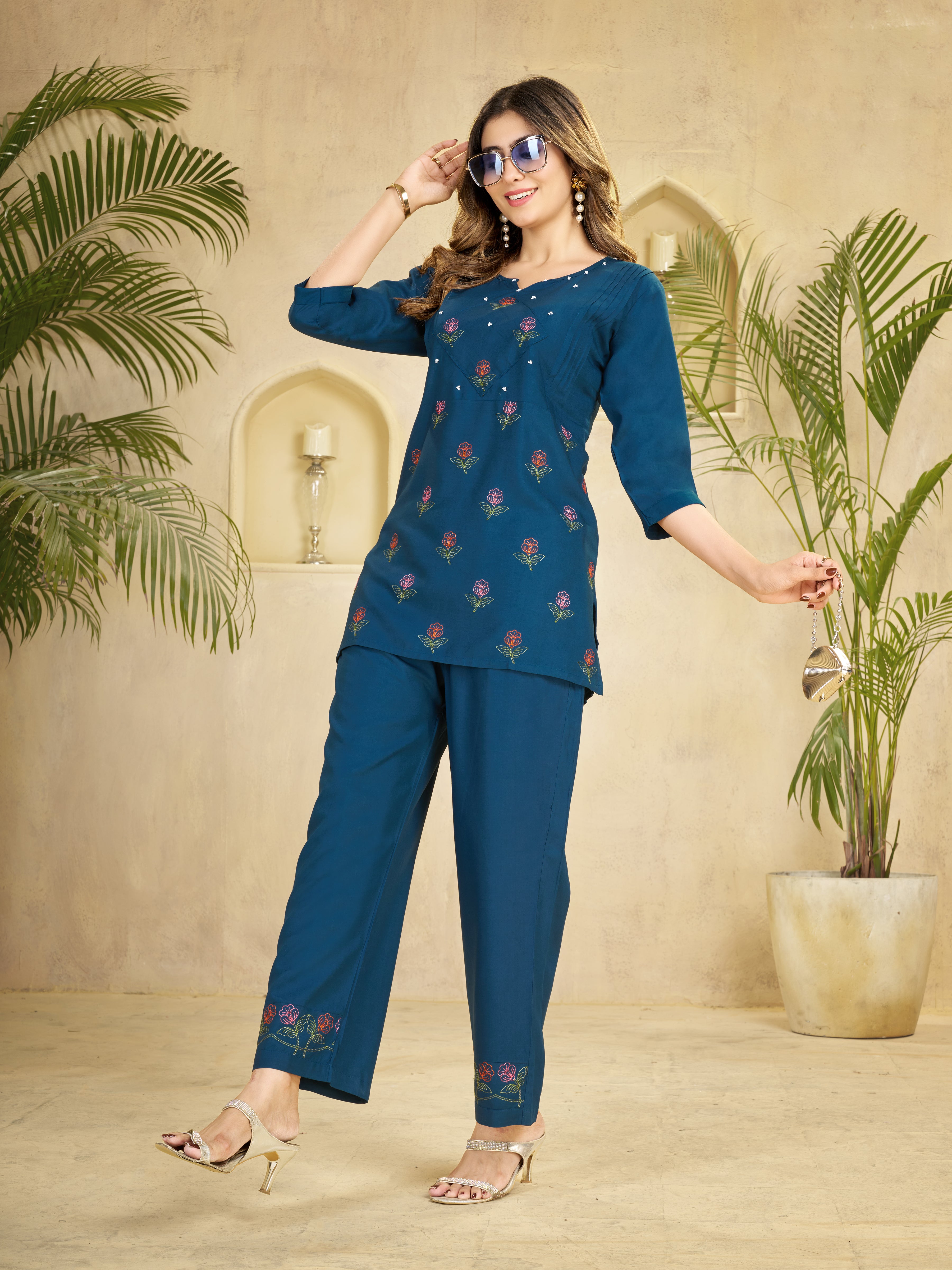 Premium Heavy Viscose Rayon Embroidered Co-Ord Set with Straight-Cut Pant