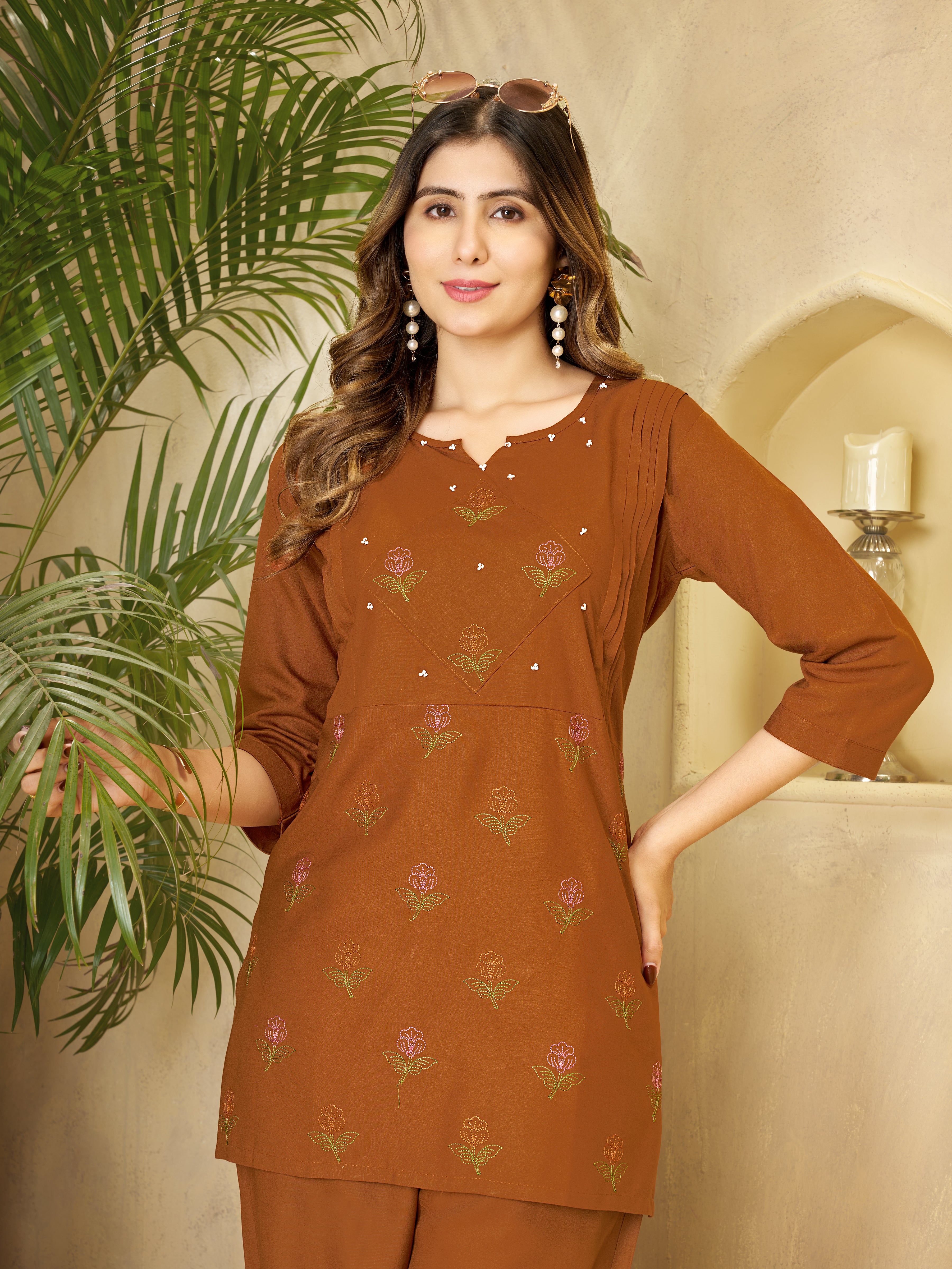 Premium Heavy Viscose Rayon Embroidered Co-Ord Set with Straight-Cut Pant