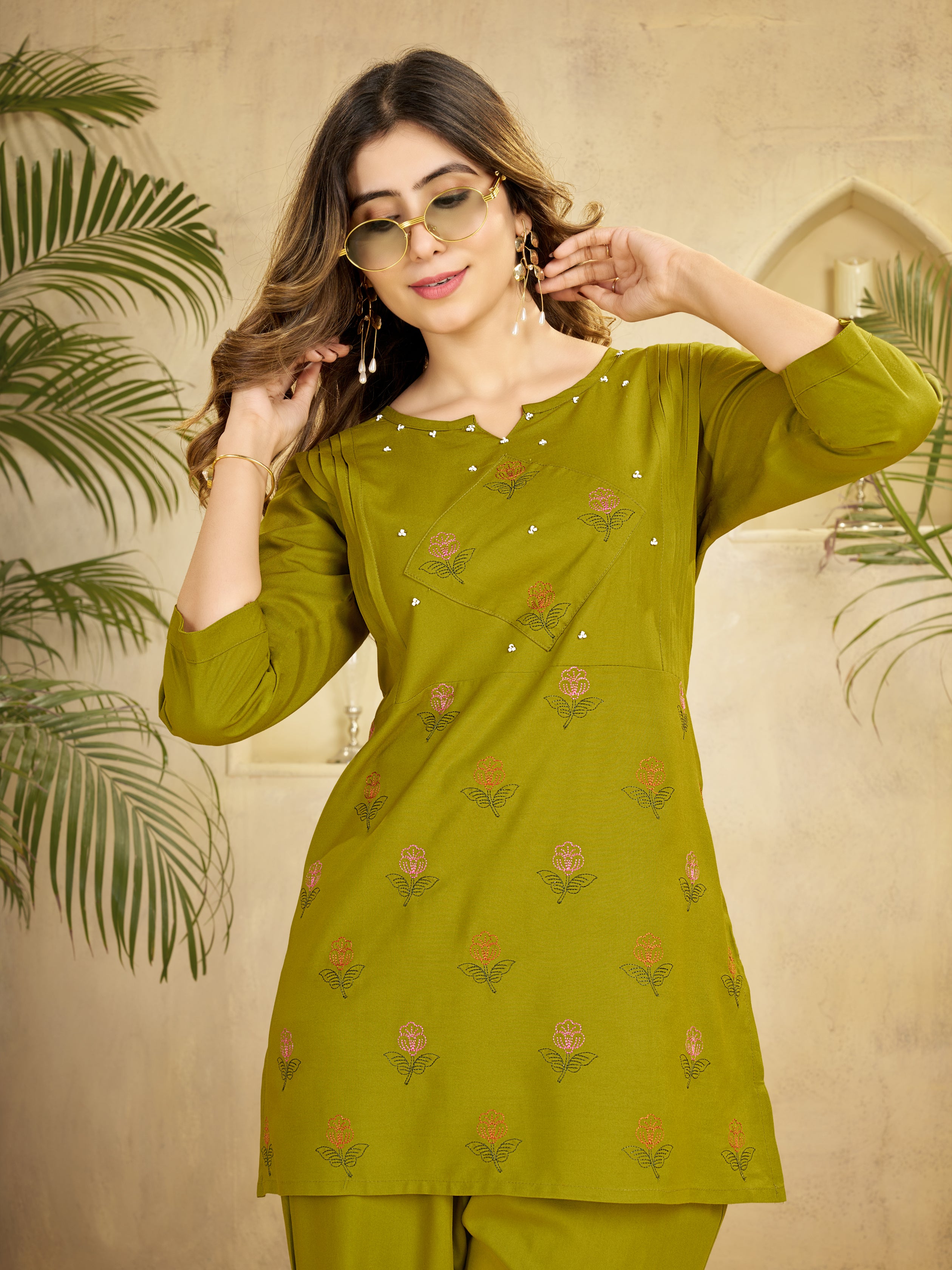 Premium Heavy Viscose Rayon Embroidered Co-Ord Set with Straight-Cut Pant