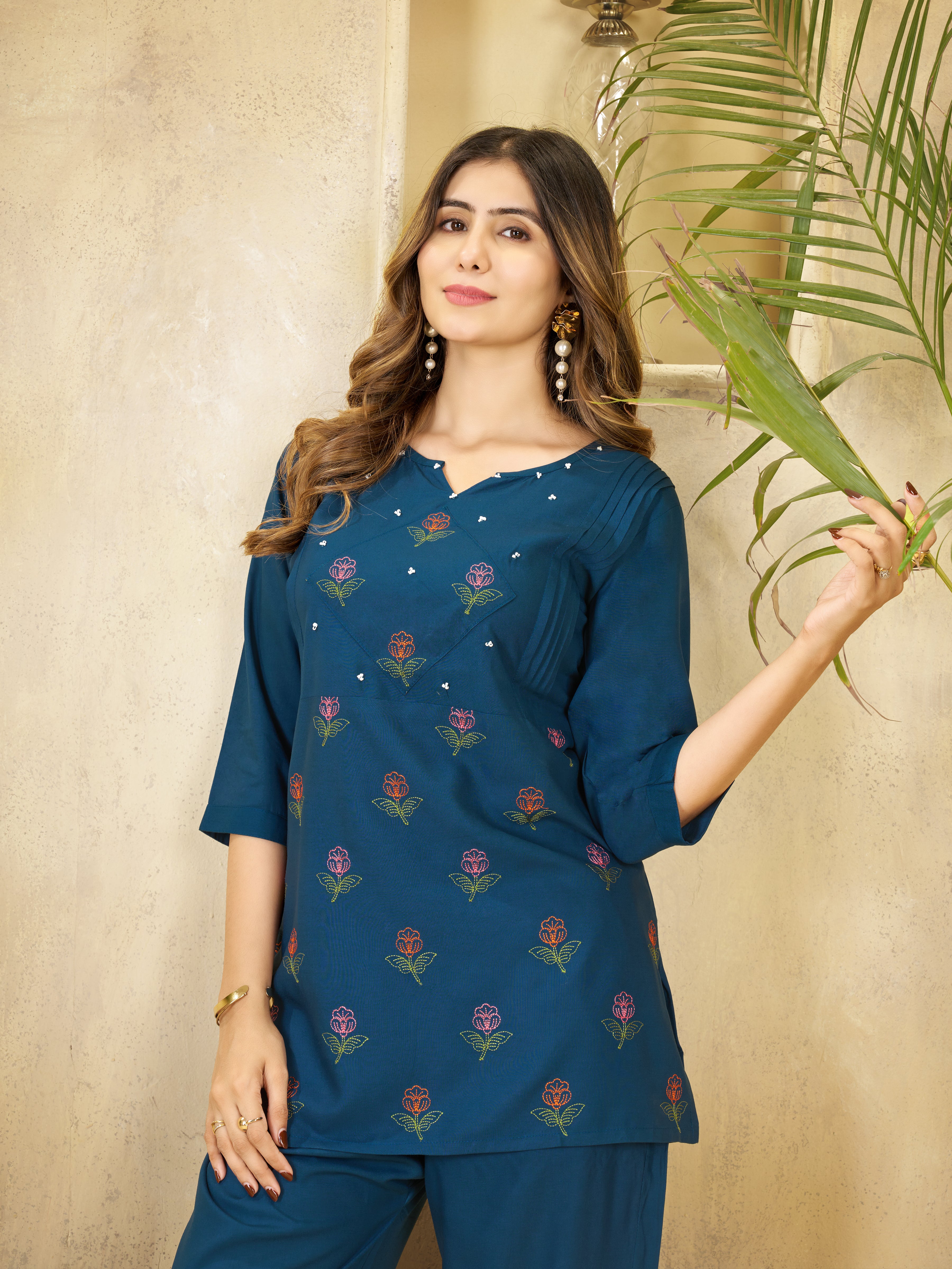Premium Heavy Viscose Rayon Embroidered Co-Ord Set with Straight-Cut Pant