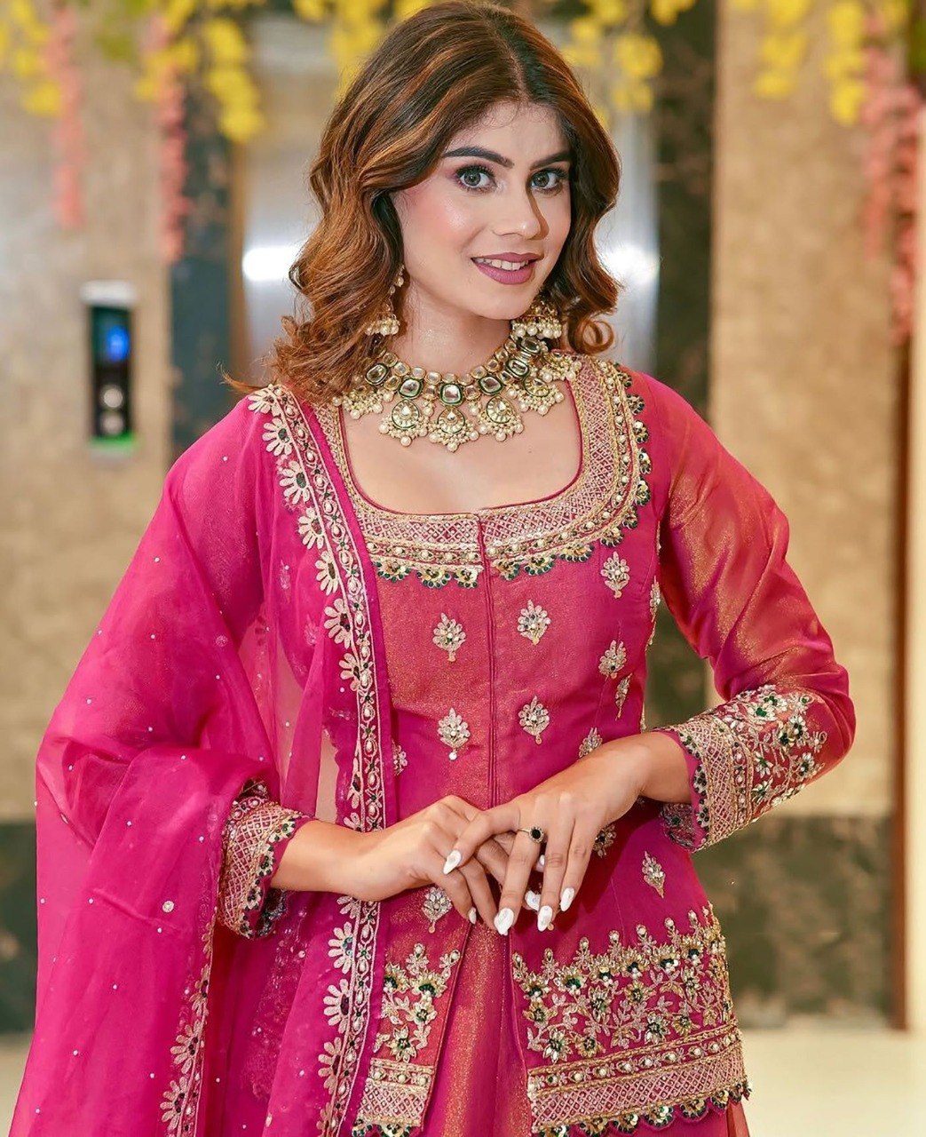 Pink Roman Silk Beads & Stones Embroidered Ready-to-Wear Lehenga Choli Set with Twill Net Dupatta
