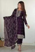 Purple Georgette Embroidered Kurta Pant Set with Dupatta