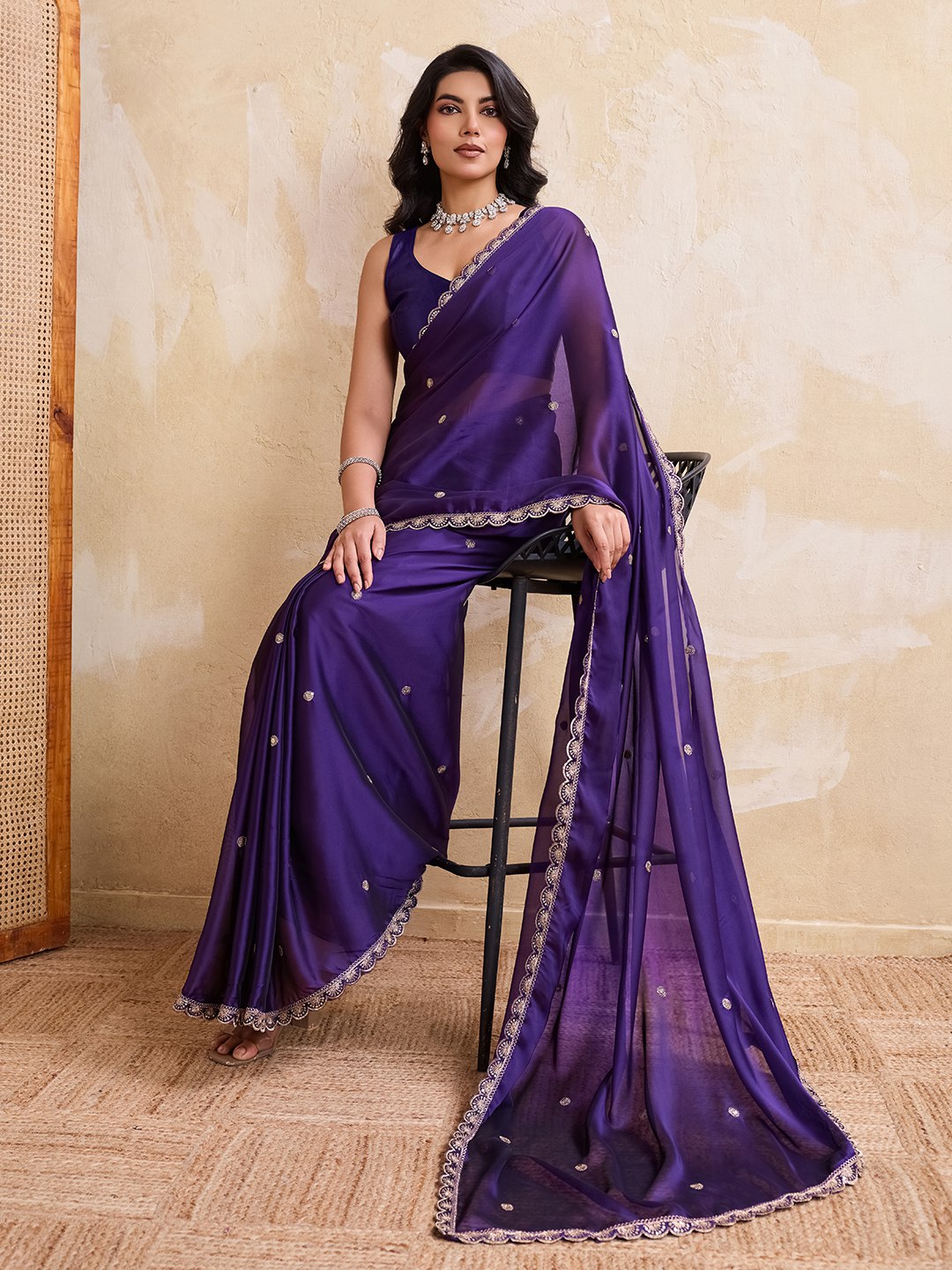 Women's Rangoli Silk Party Wear Saree with Embroidered Lace Border Blouse