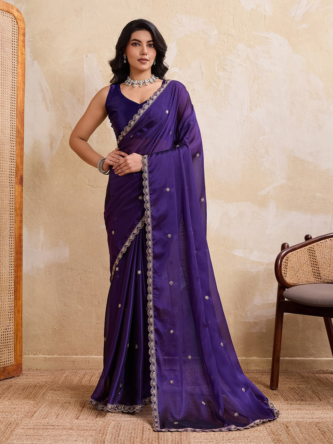 Women's Rangoli Silk Party Wear Saree with Embroidered Lace Border Blouse