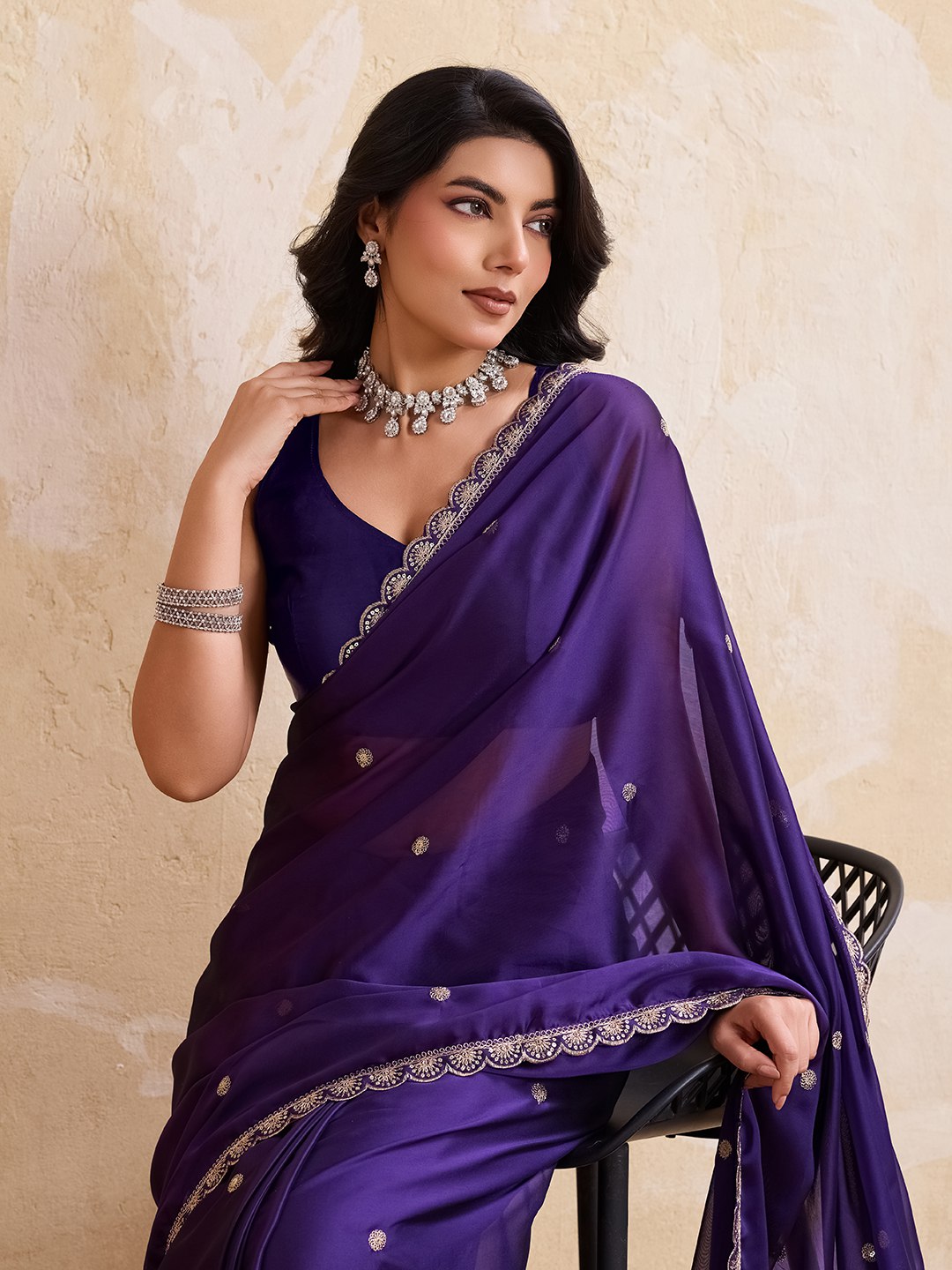 Women's Rangoli Silk Party Wear Saree with Embroidered Lace Border Blouse