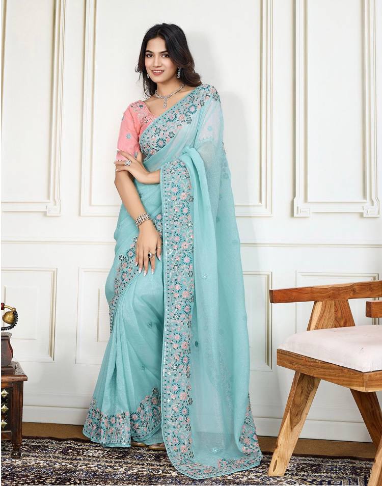 Women's Crunchy Silk Wedding Wear Saree with Embroidered Mono Banglory Silk Blouse