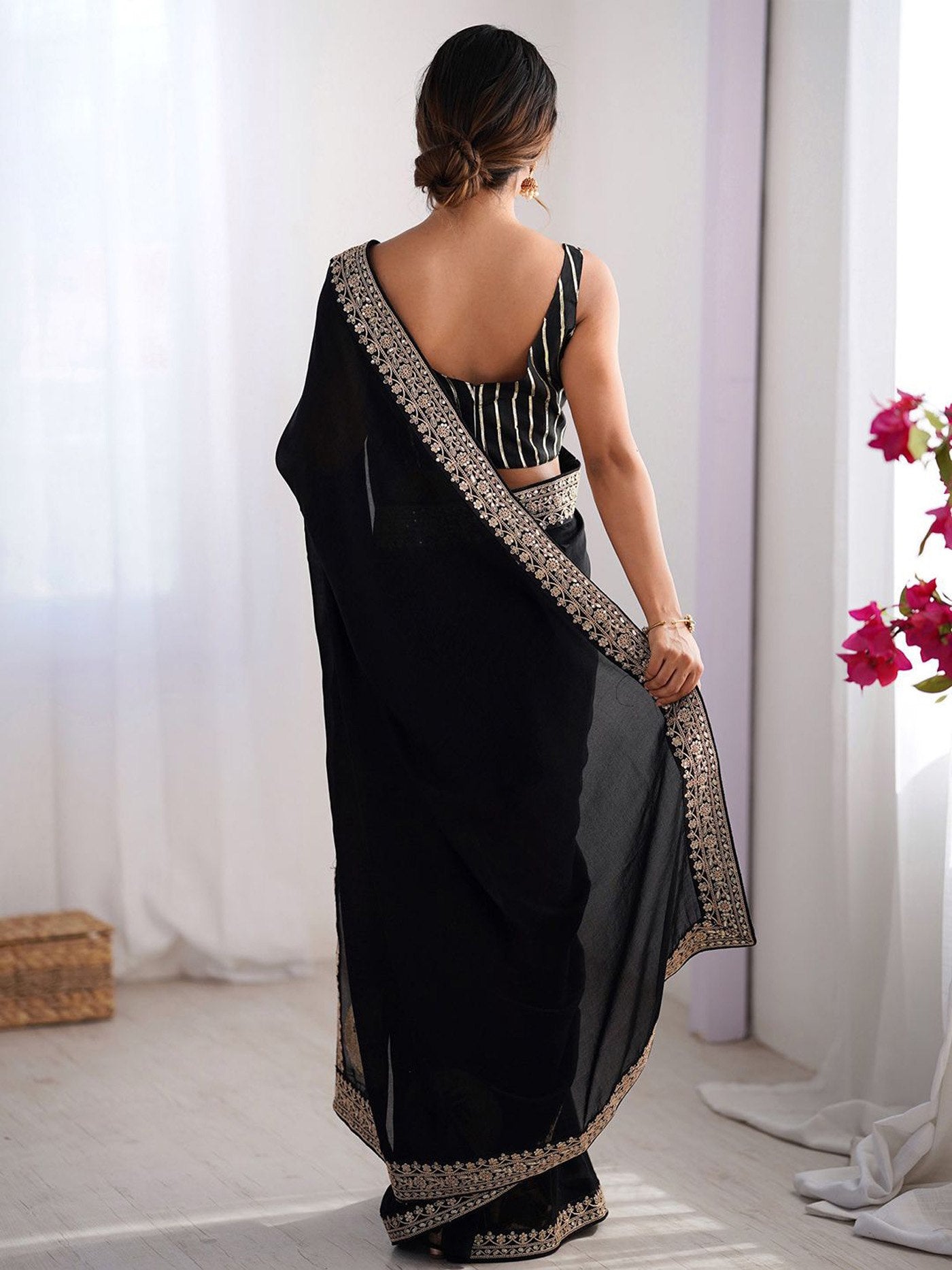 Women's Embroidered Rangoli Party Wear Saree with Art Silk Unstitched Blouse