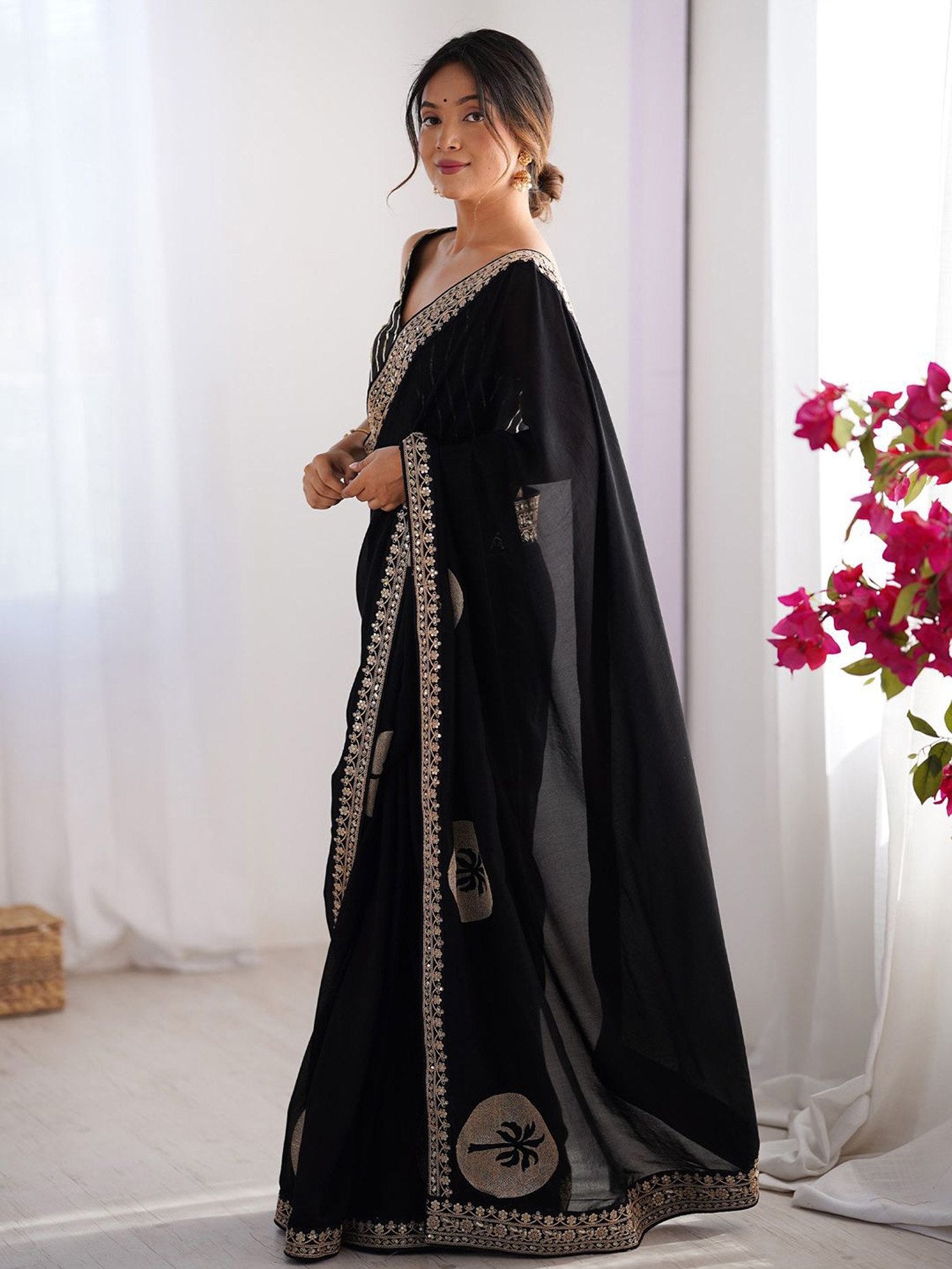 Women's Embroidered Rangoli Party Wear Saree with Art Silk Unstitched Blouse