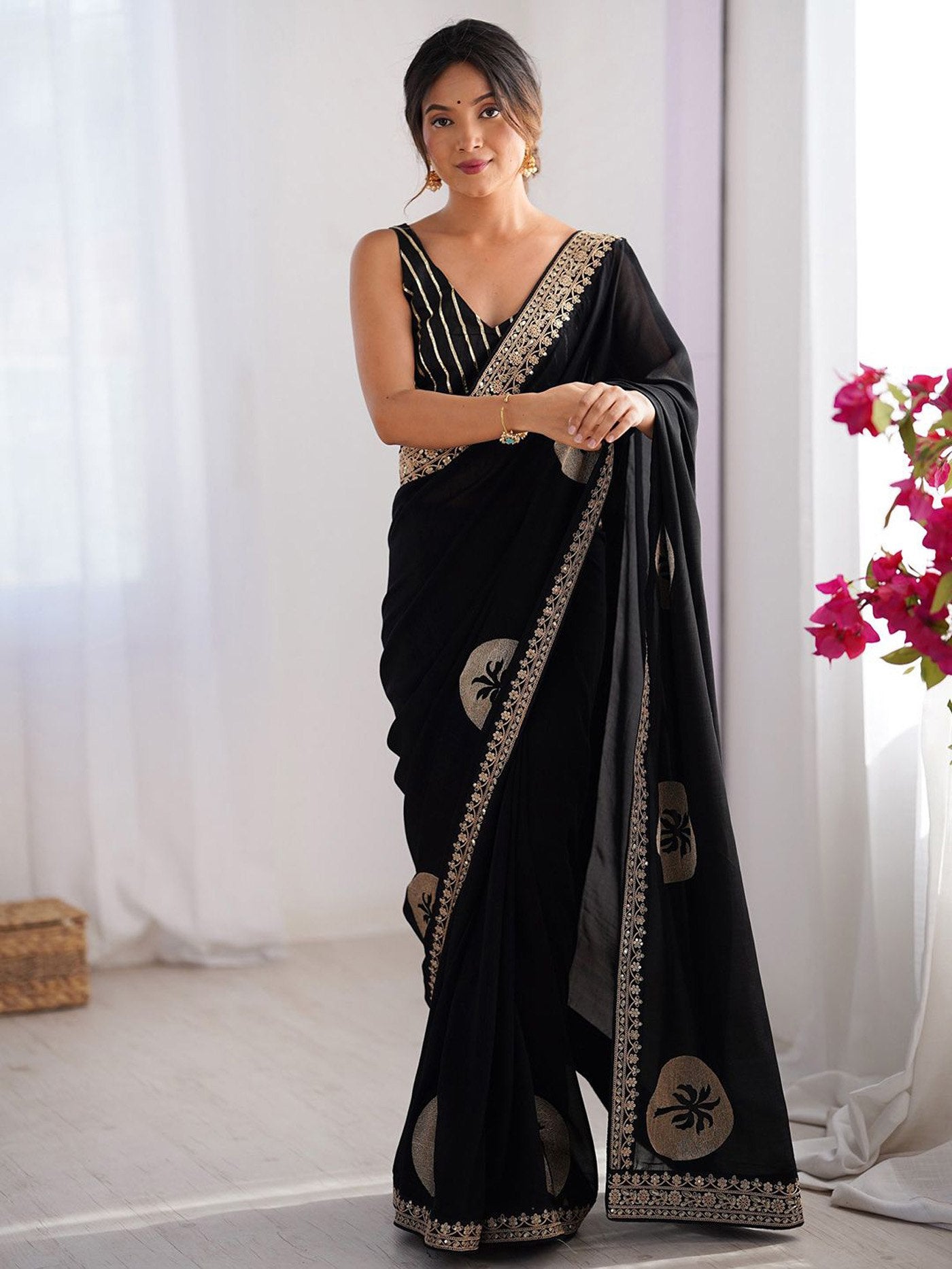 Women's Embroidered Rangoli Party Wear Saree with Art Silk Unstitched Blouse