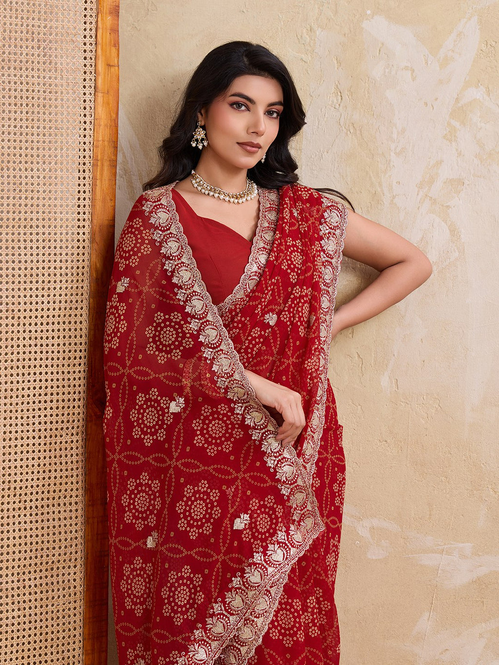 Women's Bandhej Print Georgette Saree with Mono Banglory Silk Blouse