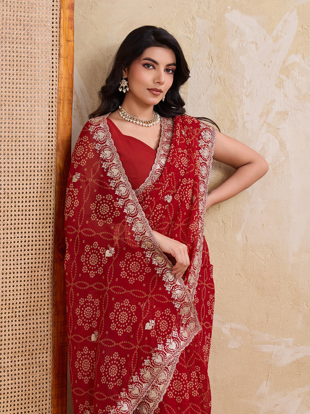 Women's Bandhej Print Georgette Saree with Mono Banglory Silk Blouse