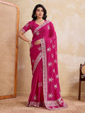 Women's Soft Star Georgette Party Wear Saree with Embroidered Blouse