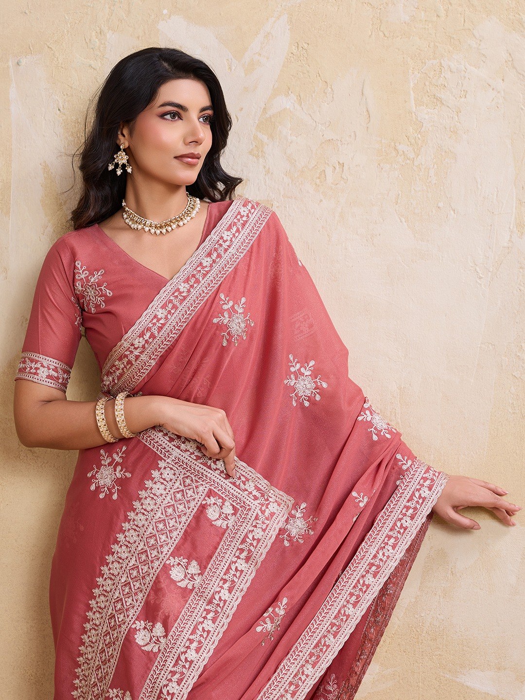 Women's Soft Star Georgette Embroidered Party Wear Saree with Blouse