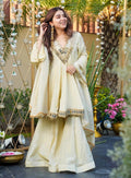 Off-White French Crepe Kurta Palazzo Set with Dupatta