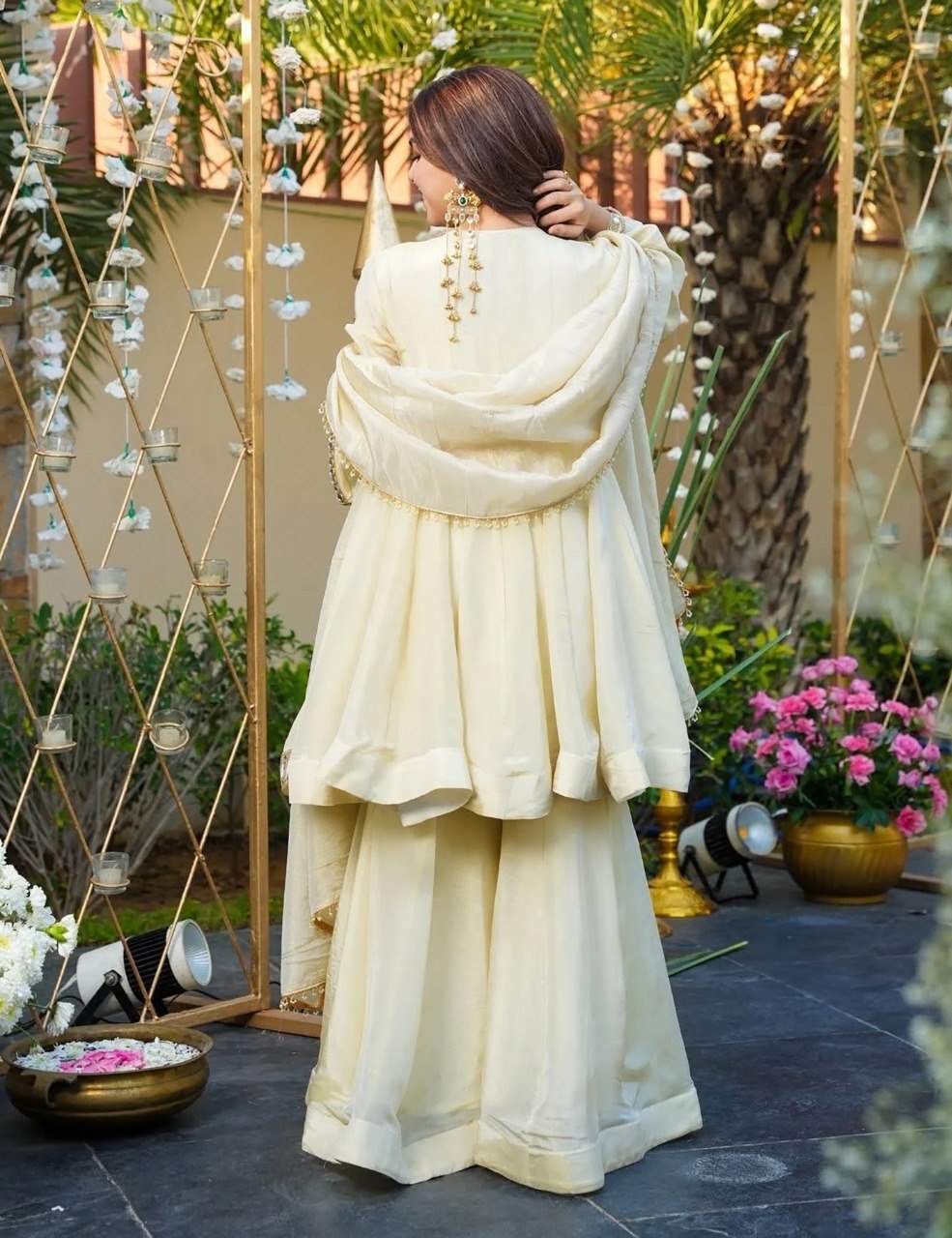 Off-White French Crepe Kurta Palazzo Set with Dupatta