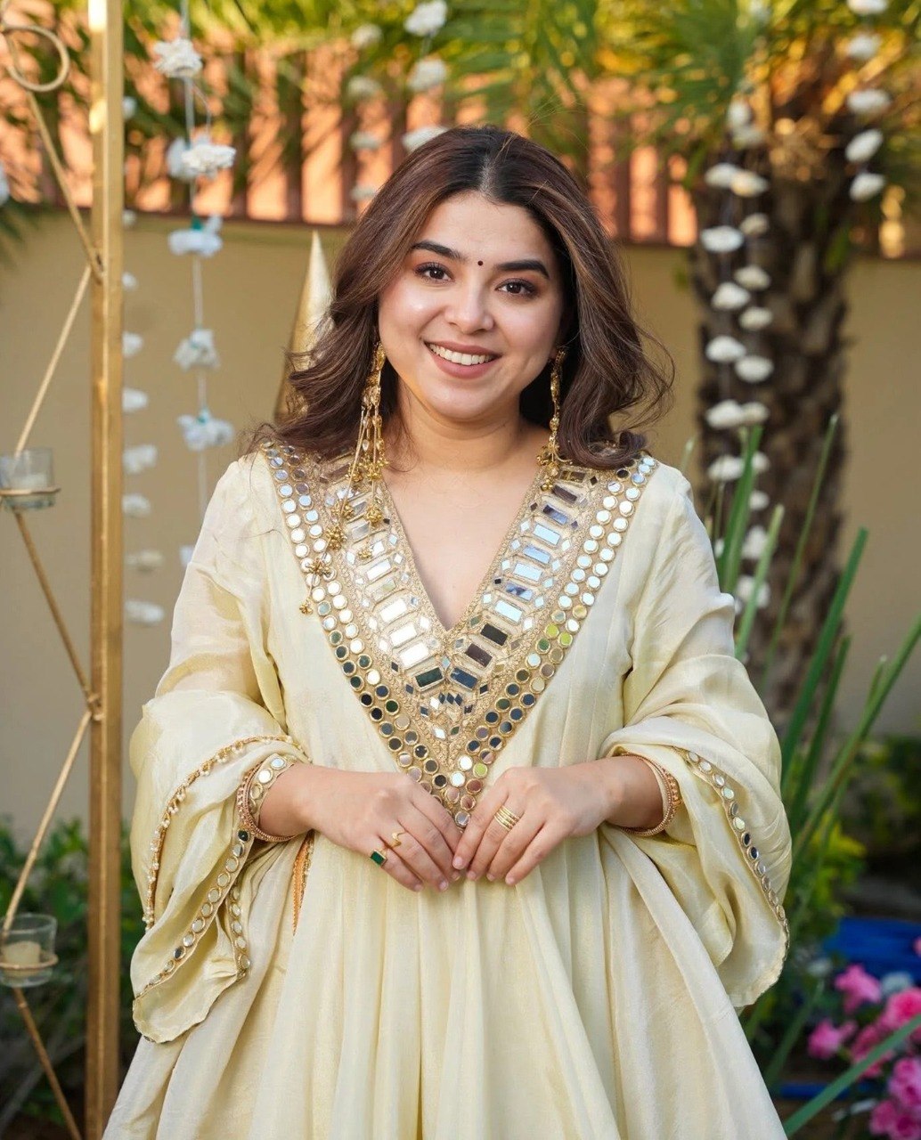 Off-White French Crepe Kurta Palazzo Set with Dupatta