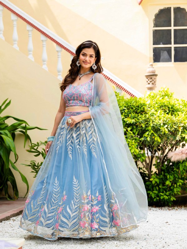 Women's Fandy Embroidered Sharara Suit Set with Mirror Work Dupatta