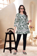 Magic Slub Printed Short Kurti with Schiffli Lace Work