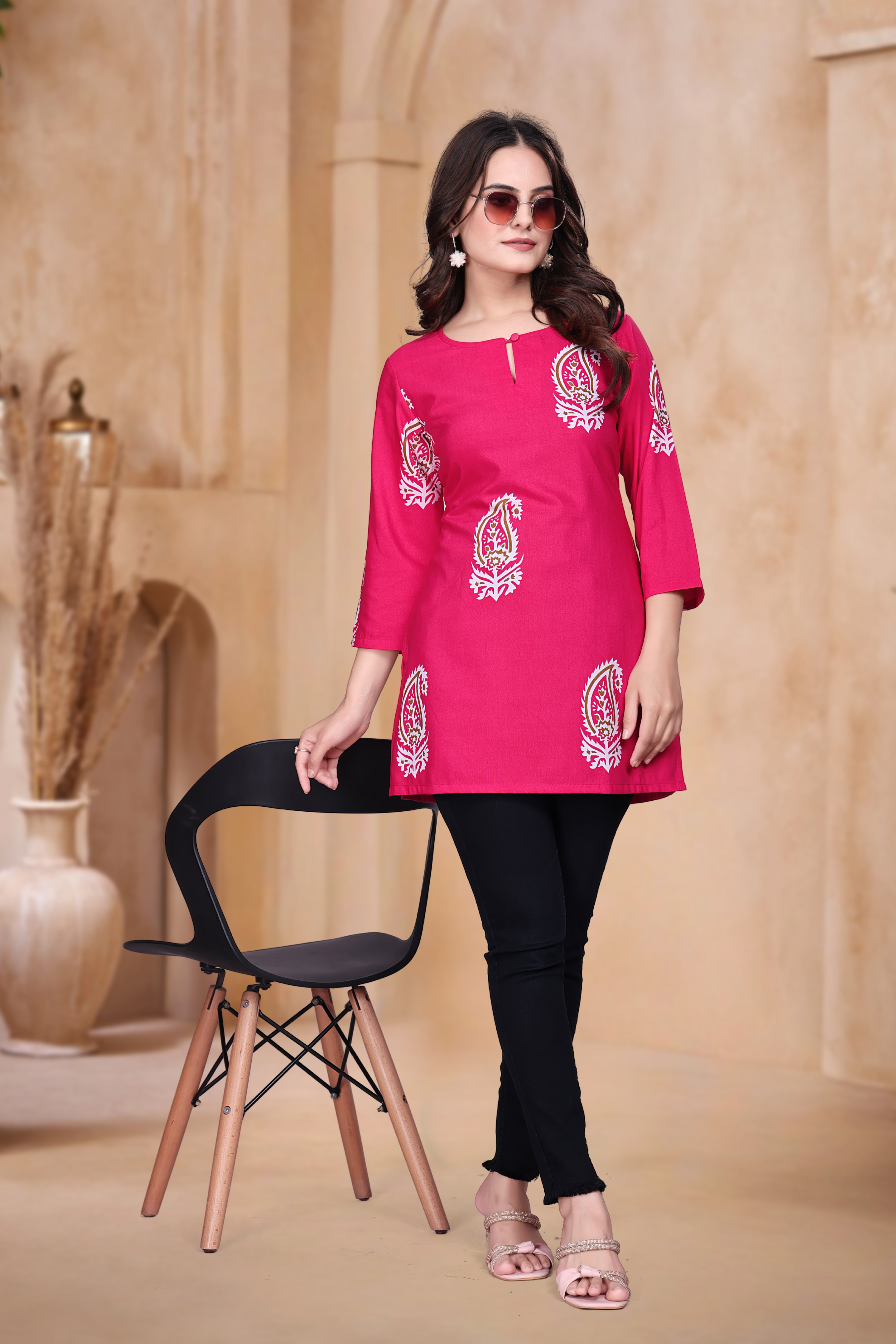 Viscose Blend Short Kurti with V Neck