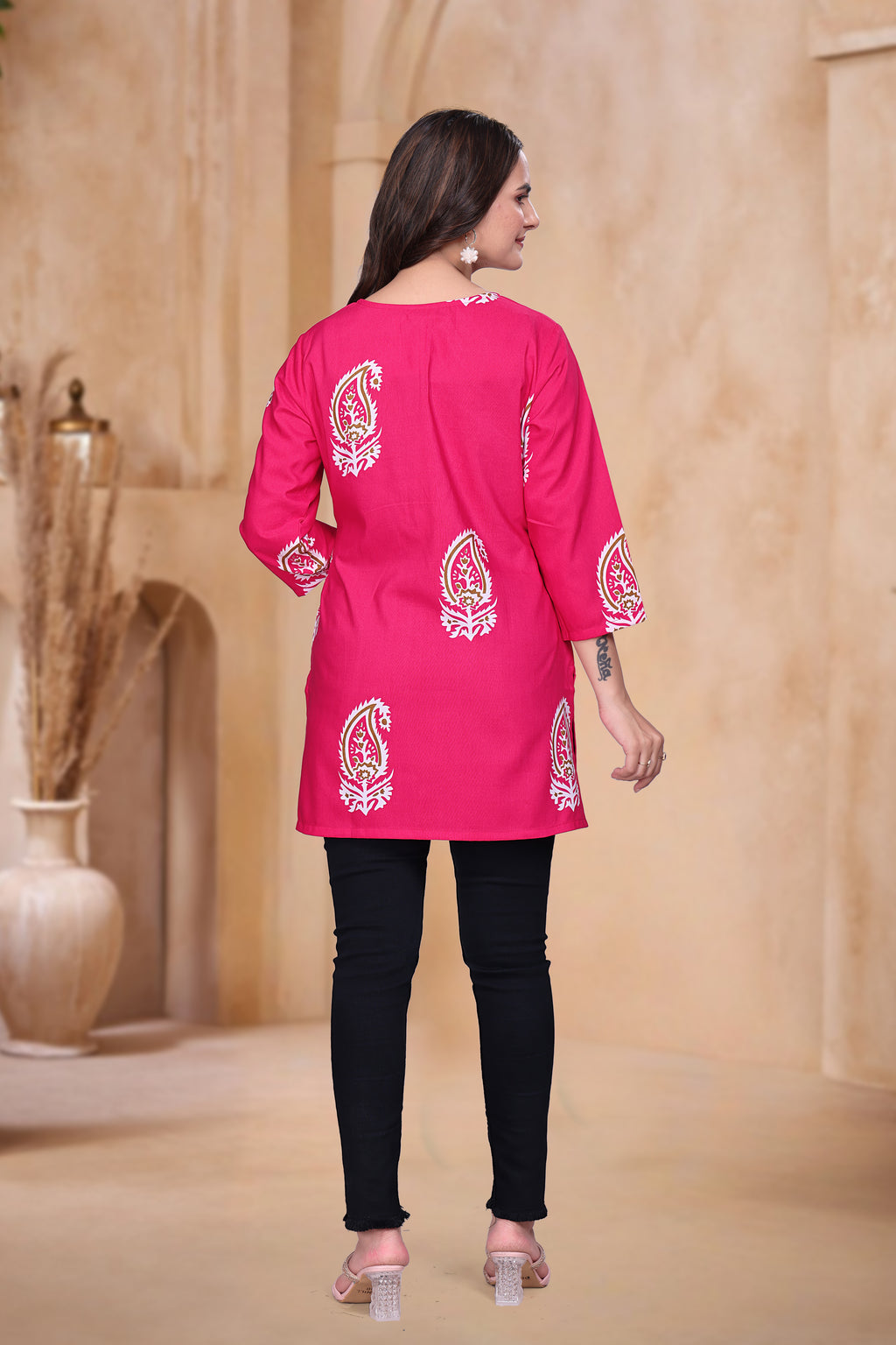 Viscose Blend Short Kurti with V Neck