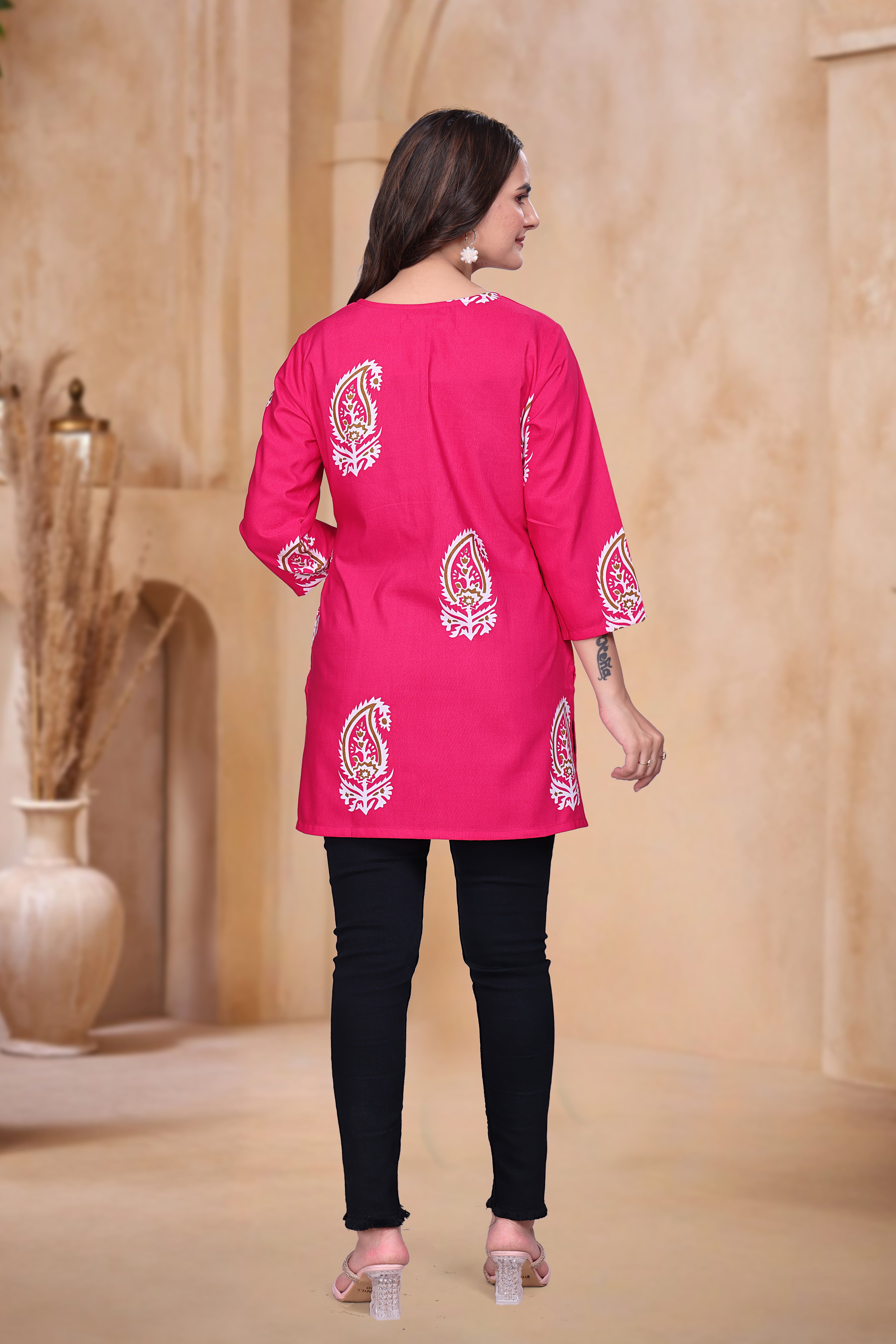 Viscose Blend Short Kurti with V Neck