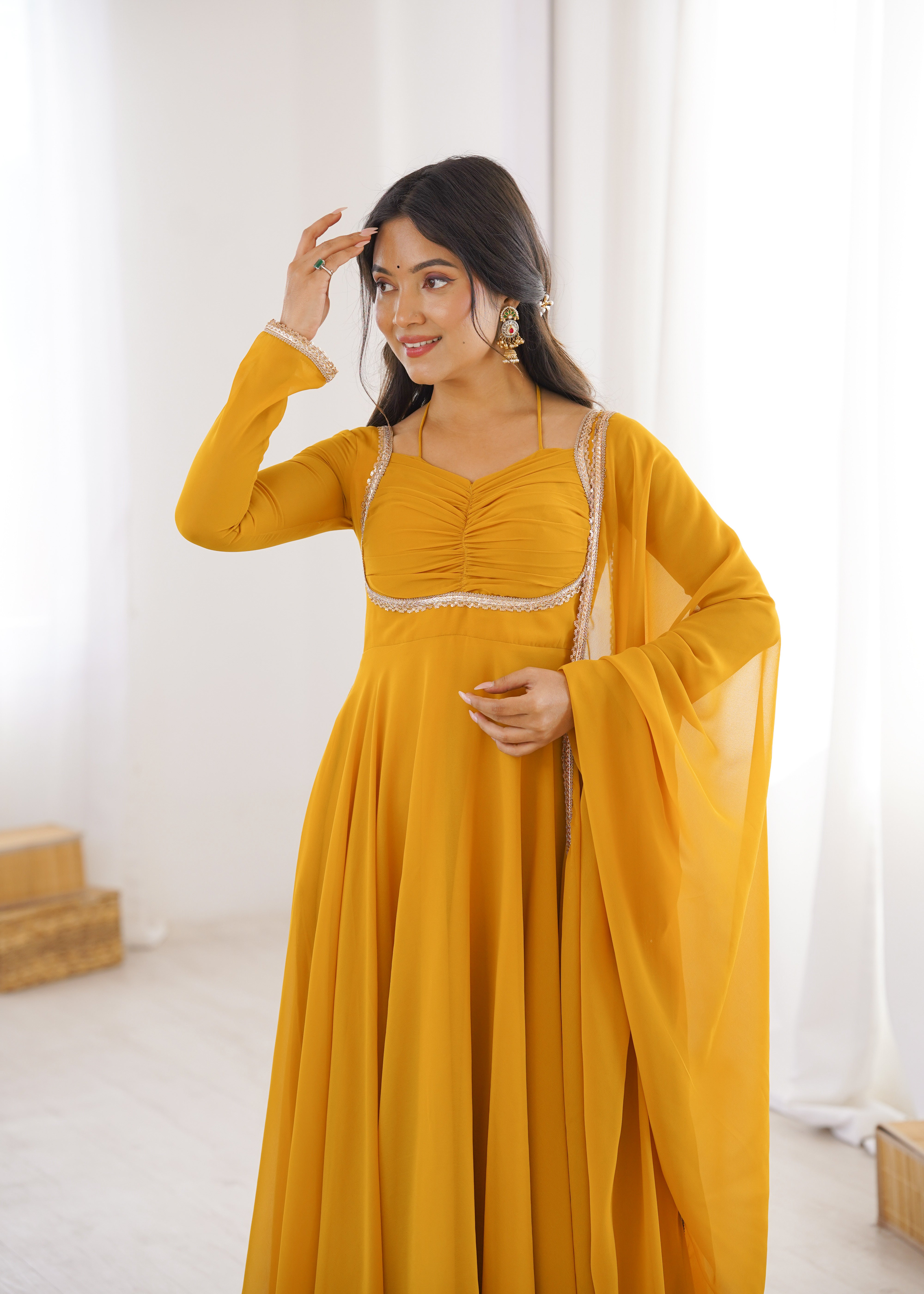 Women's Pure Fox Blooming Georgette Anarkali Gown with Dupatta Set