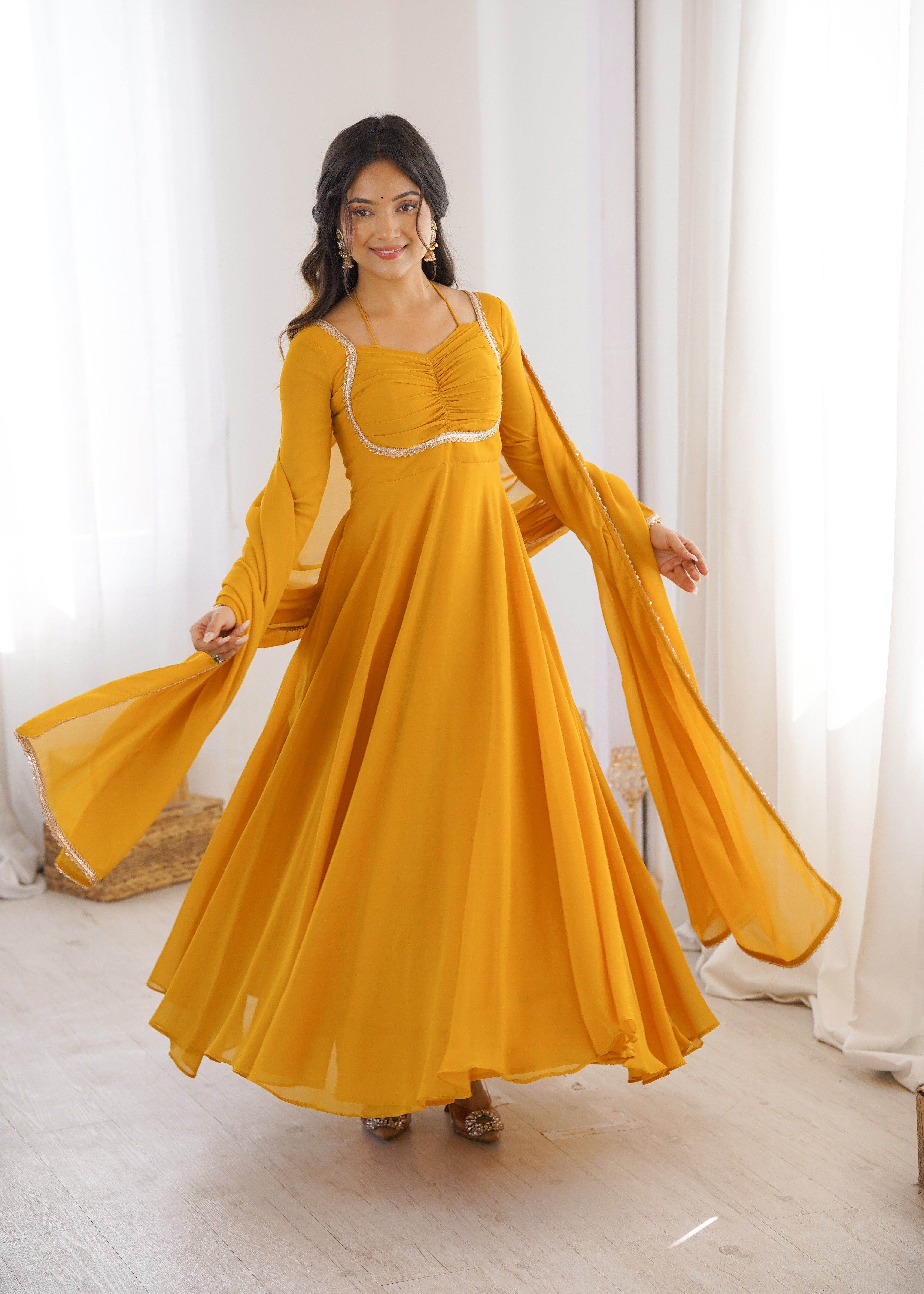 Women's Pure Fox Blooming Georgette Anarkali Gown with Dupatta Set