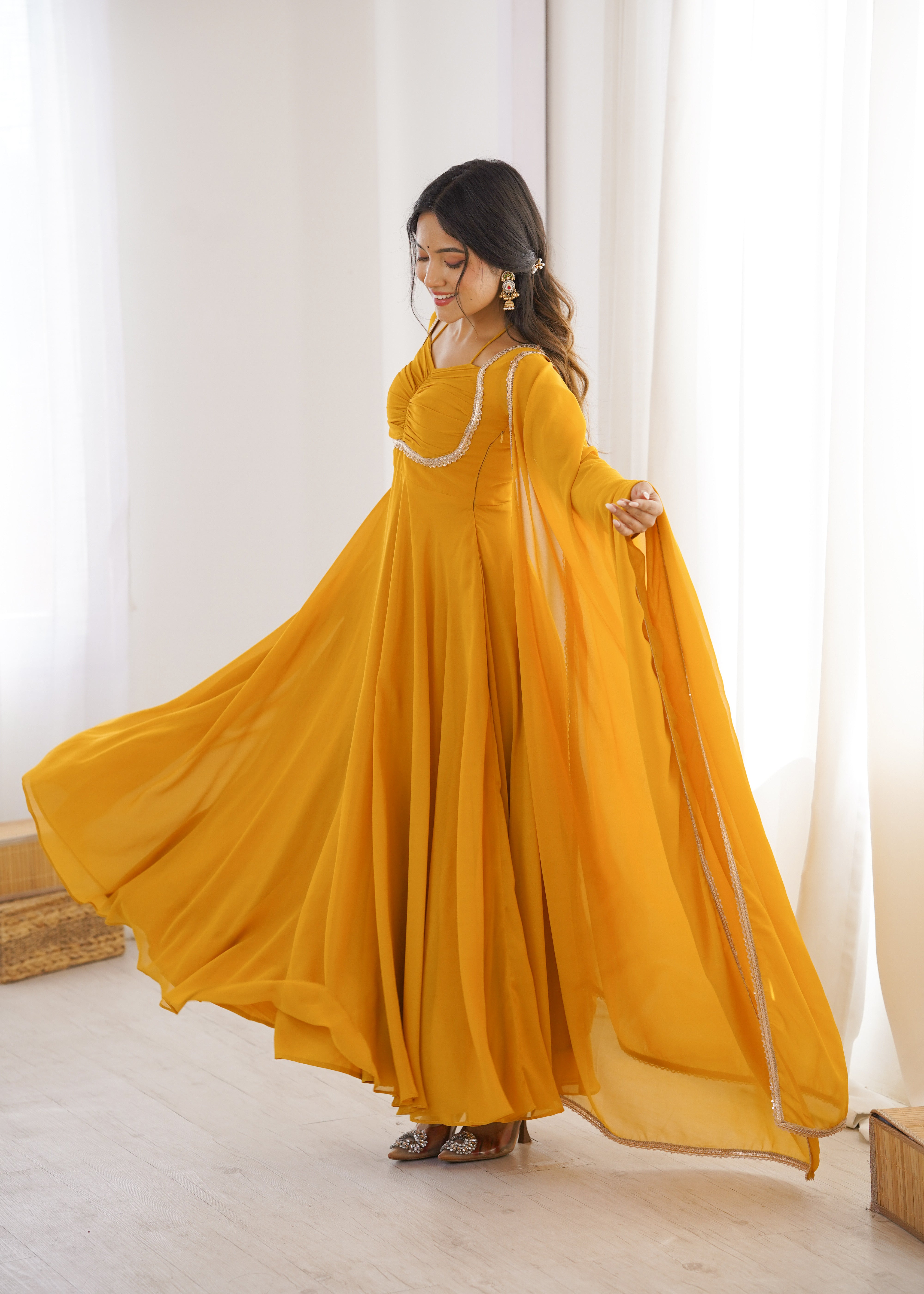 Women's Pure Fox Blooming Georgette Anarkali Gown with Dupatta Set
