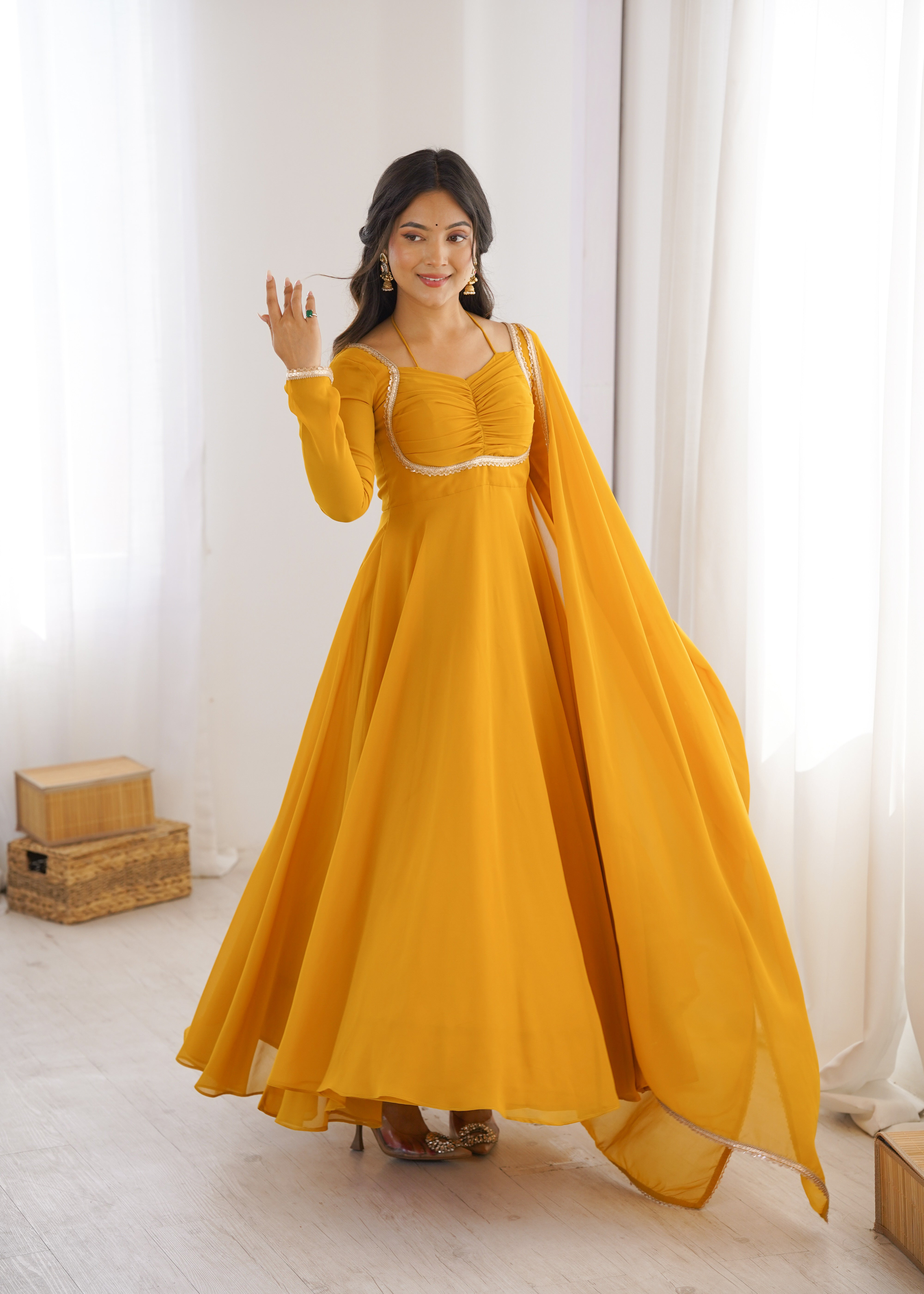 Women's Pure Fox Blooming Georgette Anarkali Gown with Dupatta Set