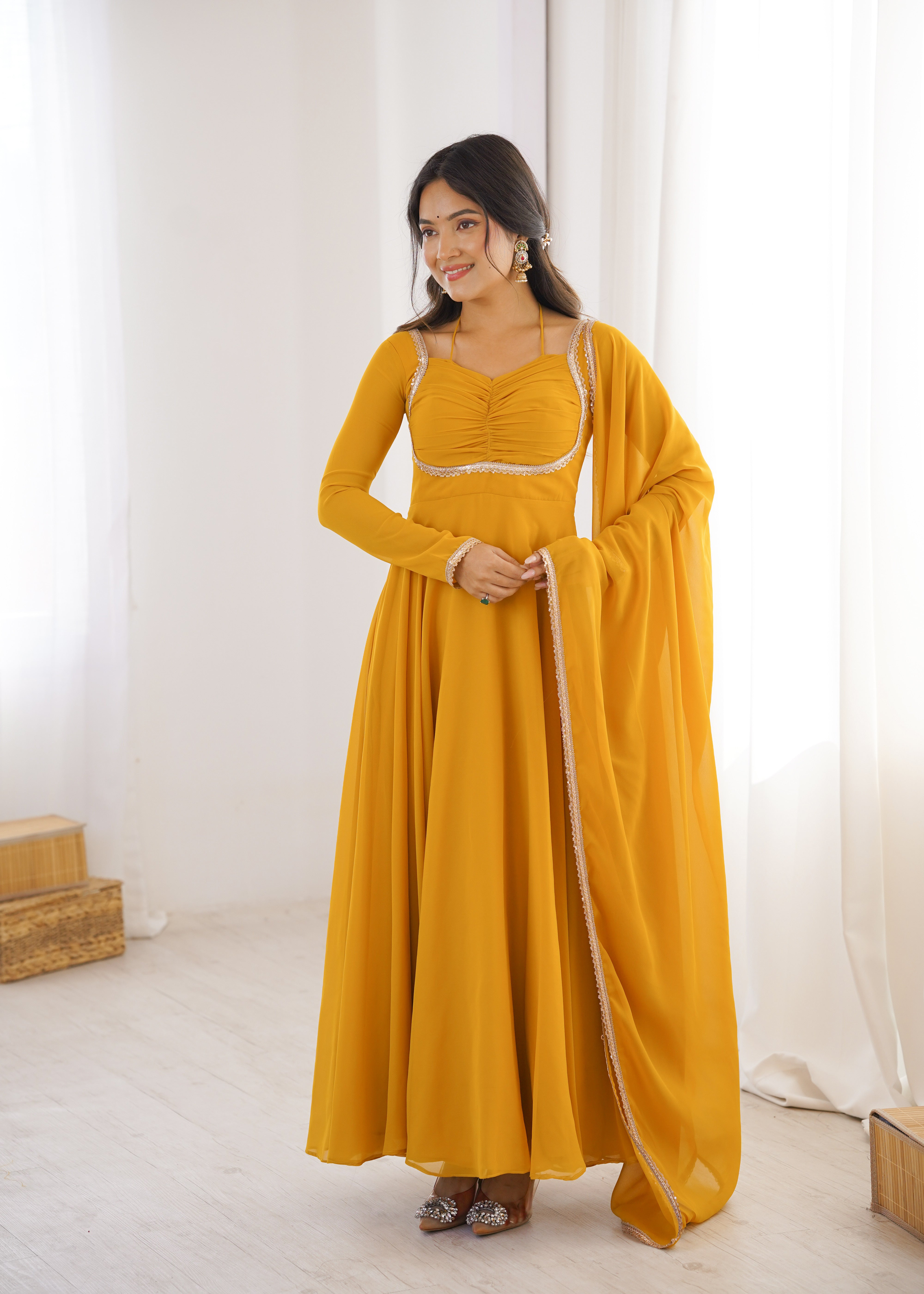 Women's Pure Fox Blooming Georgette Anarkali Gown with Dupatta Set