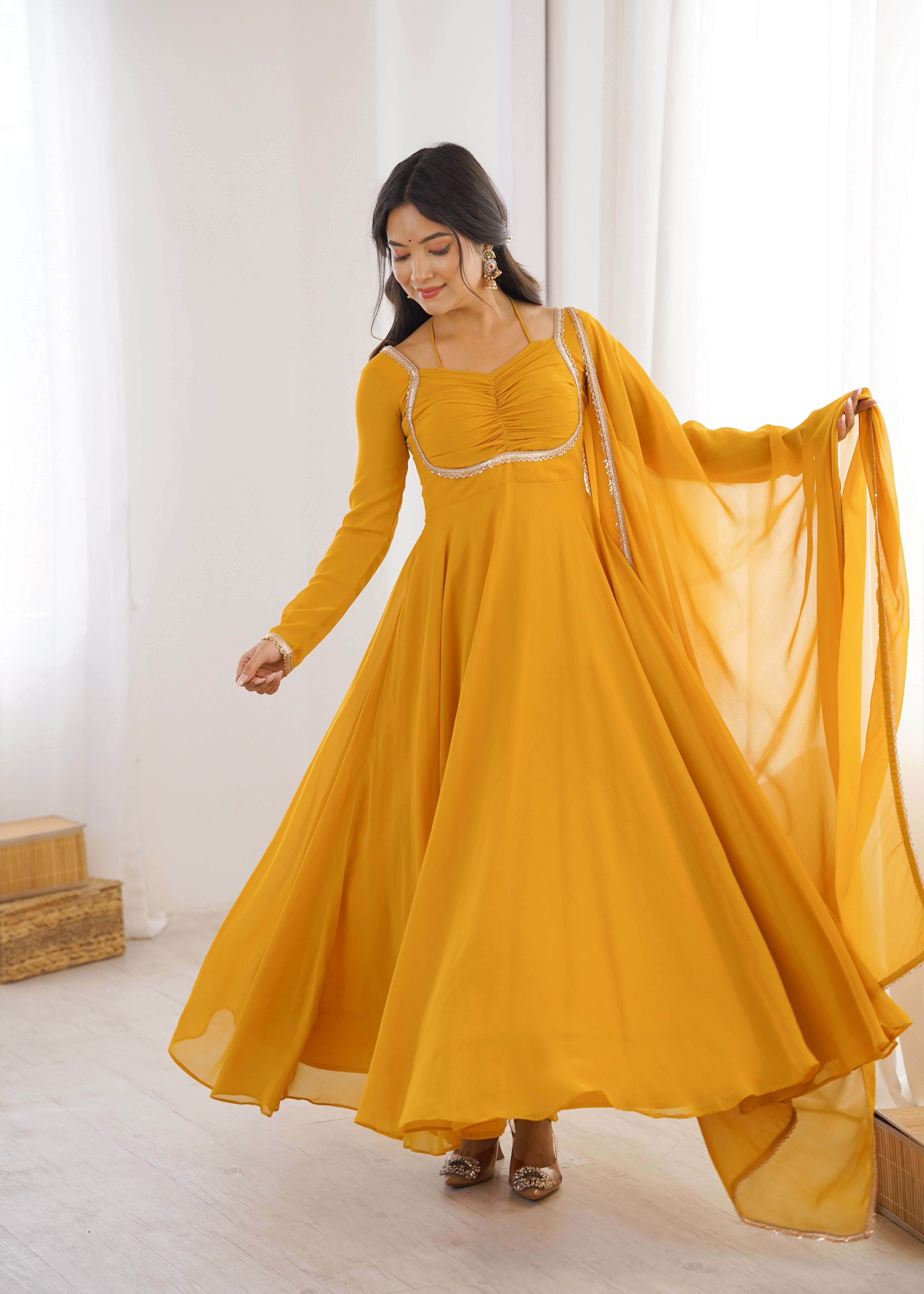 Women's Pure Fox Blooming Georgette Anarkali Gown with Dupatta Set