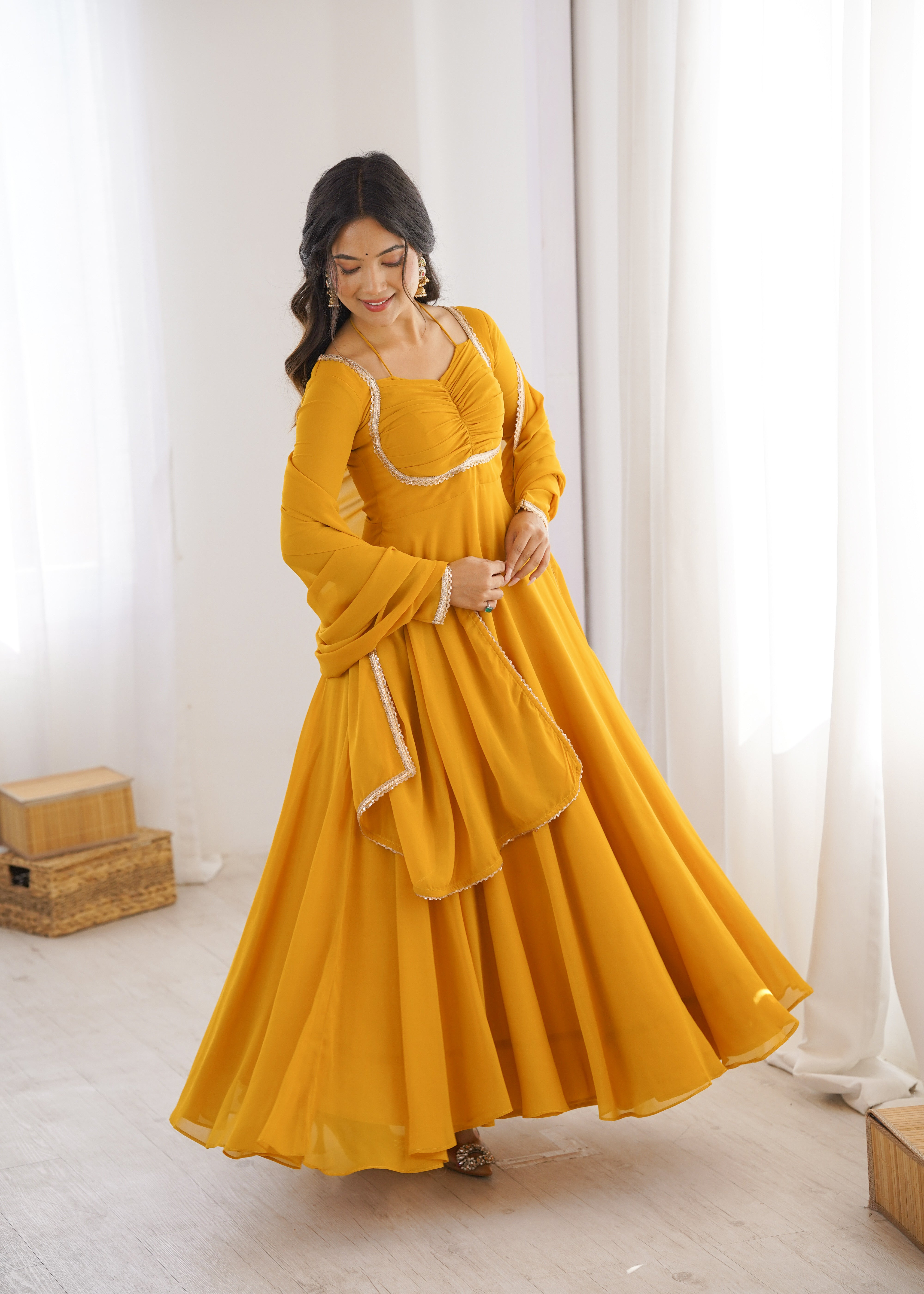 Women's Pure Fox Blooming Georgette Anarkali Gown with Dupatta Set