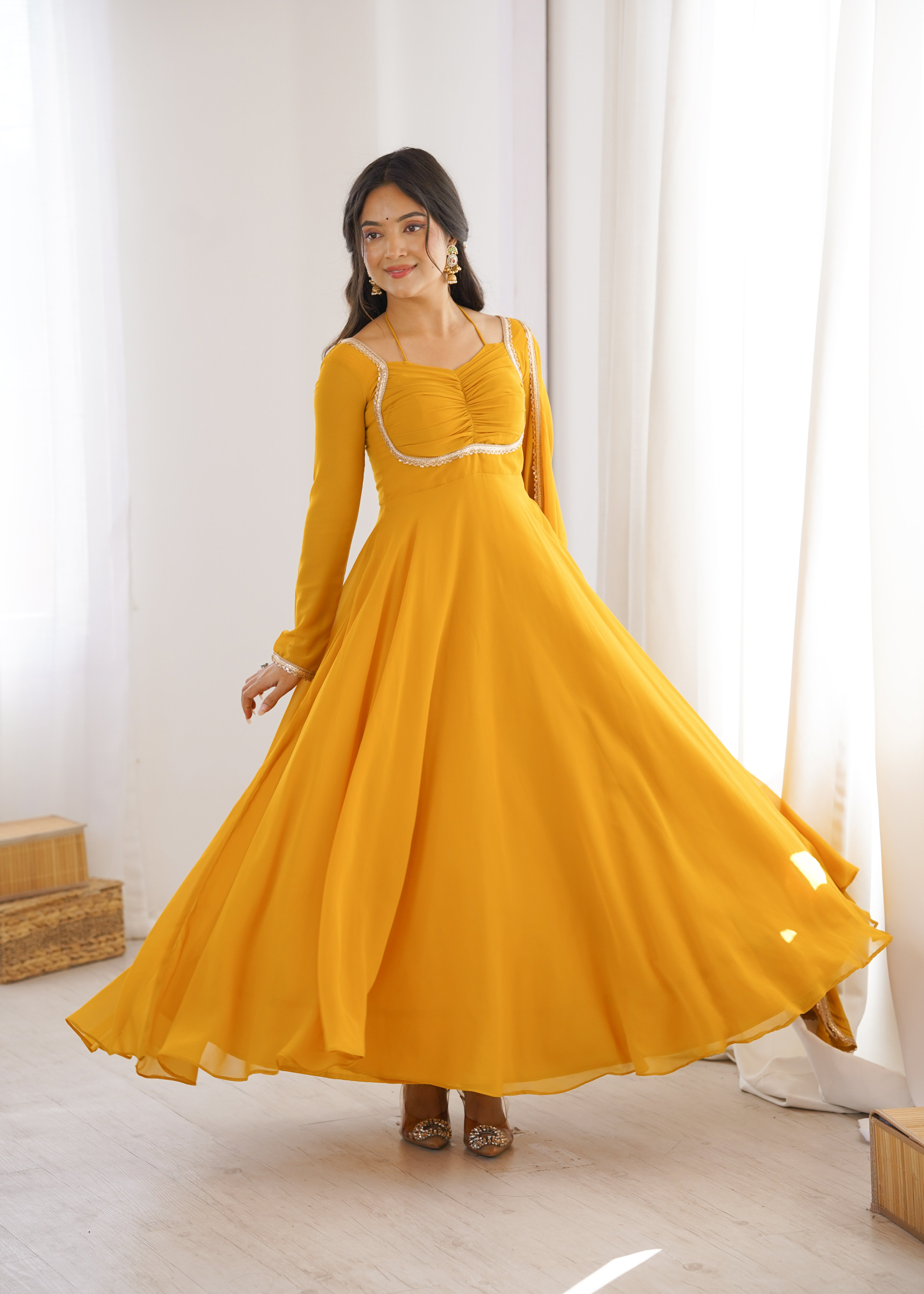 Women's Pure Fox Blooming Georgette Anarkali Gown with Dupatta Set