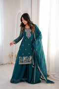 Women's Soft Crunchy Silk Embroidered Kurta Sharara Set with Dupatta