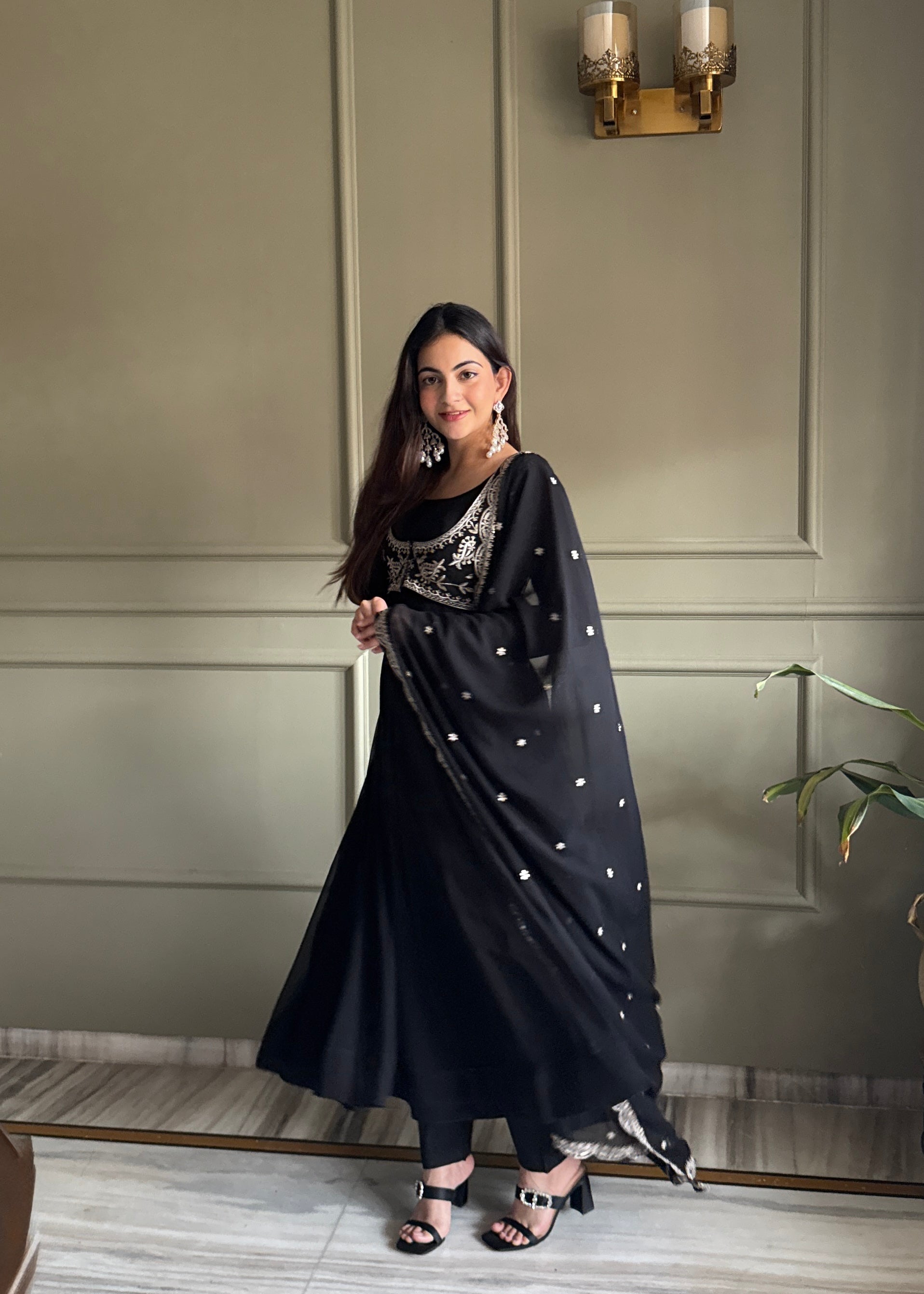 Women's Pure Fox Georgette Anarkali Gown with Koti Pant Dupatta Set