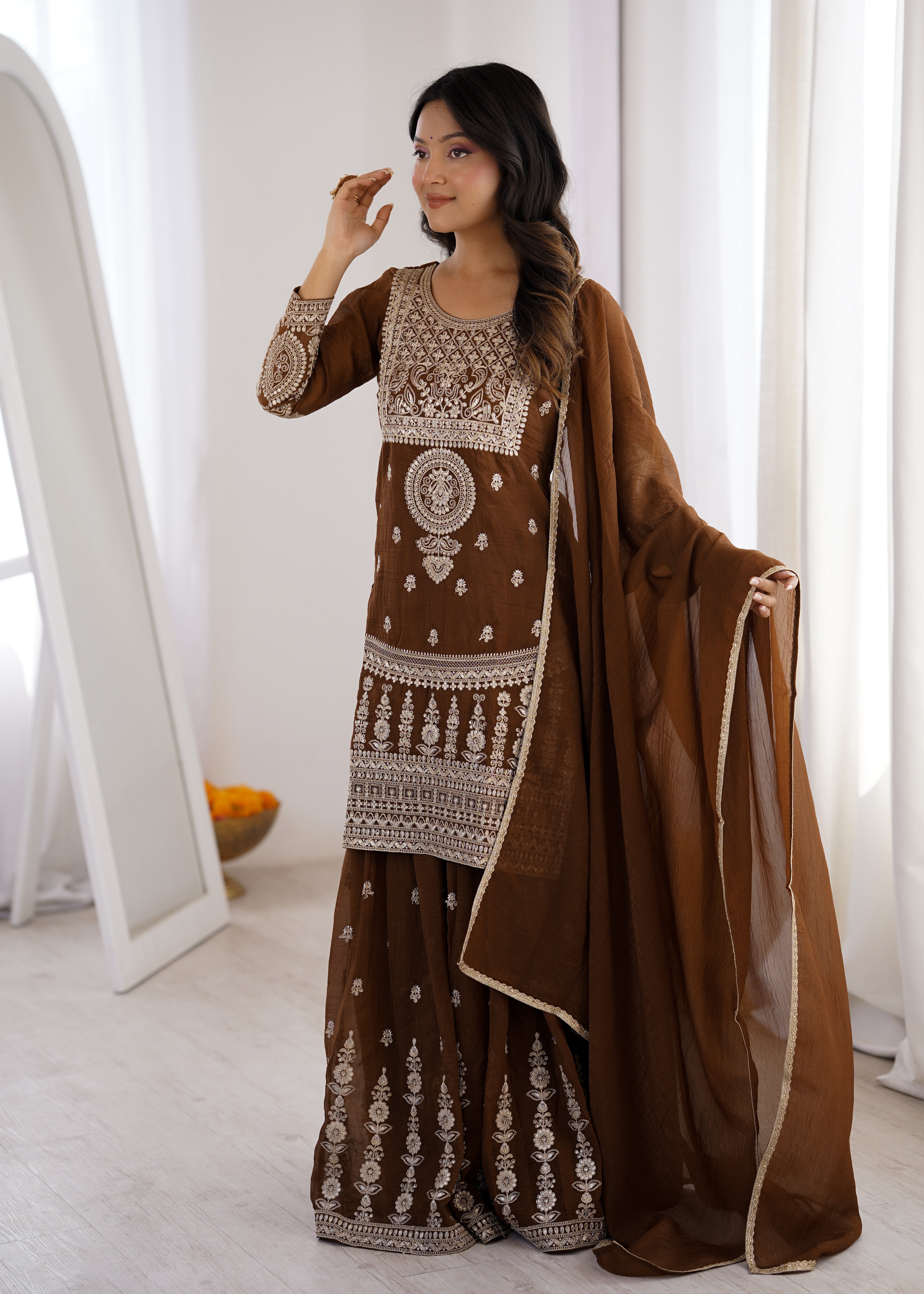 Pure Fox Georgette Laheriya Print Anarkali Suit Set with Pant and Dupatta
