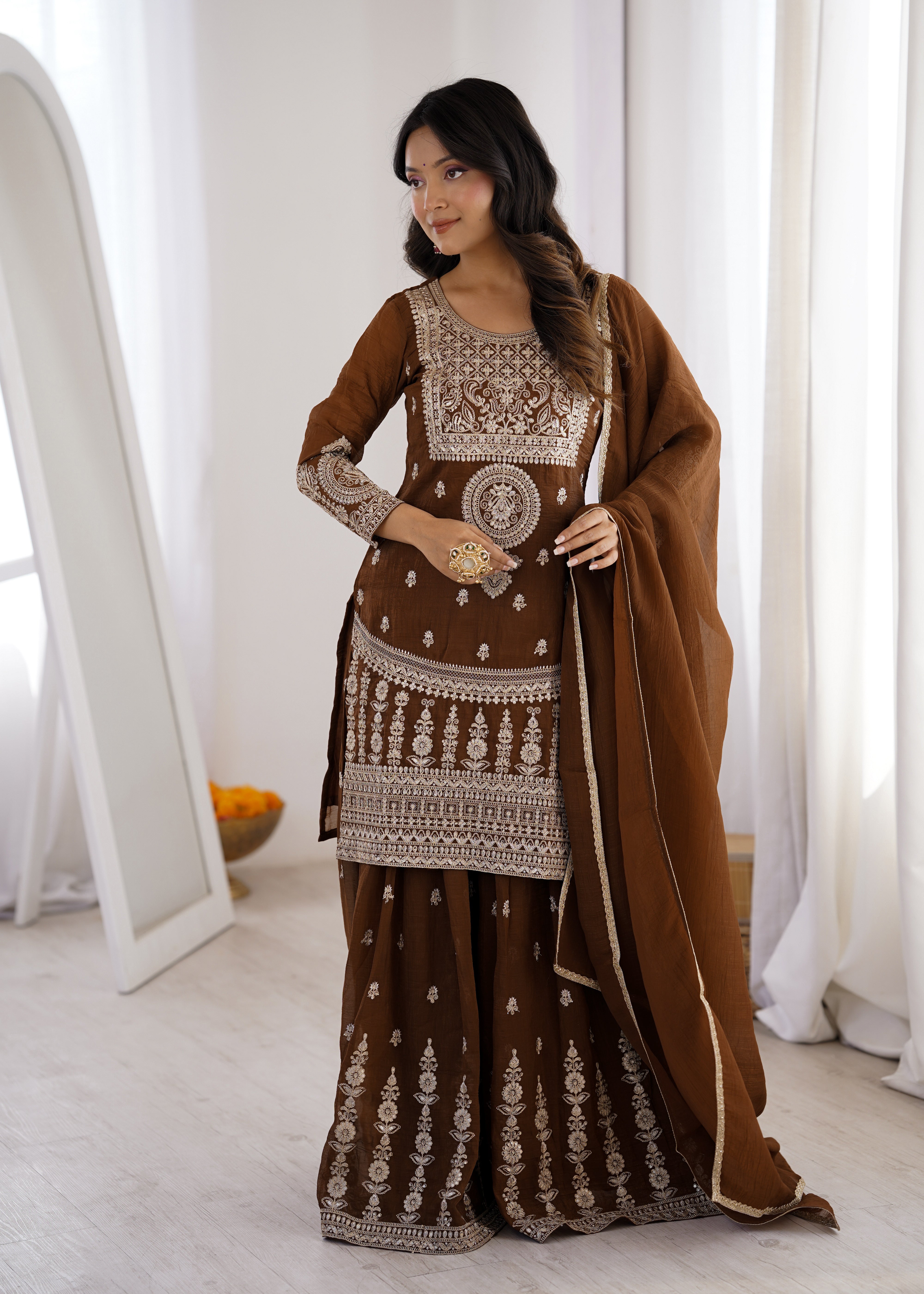 Pure Fox Georgette Laheriya Print Anarkali Suit Set with Pant and Dupatta