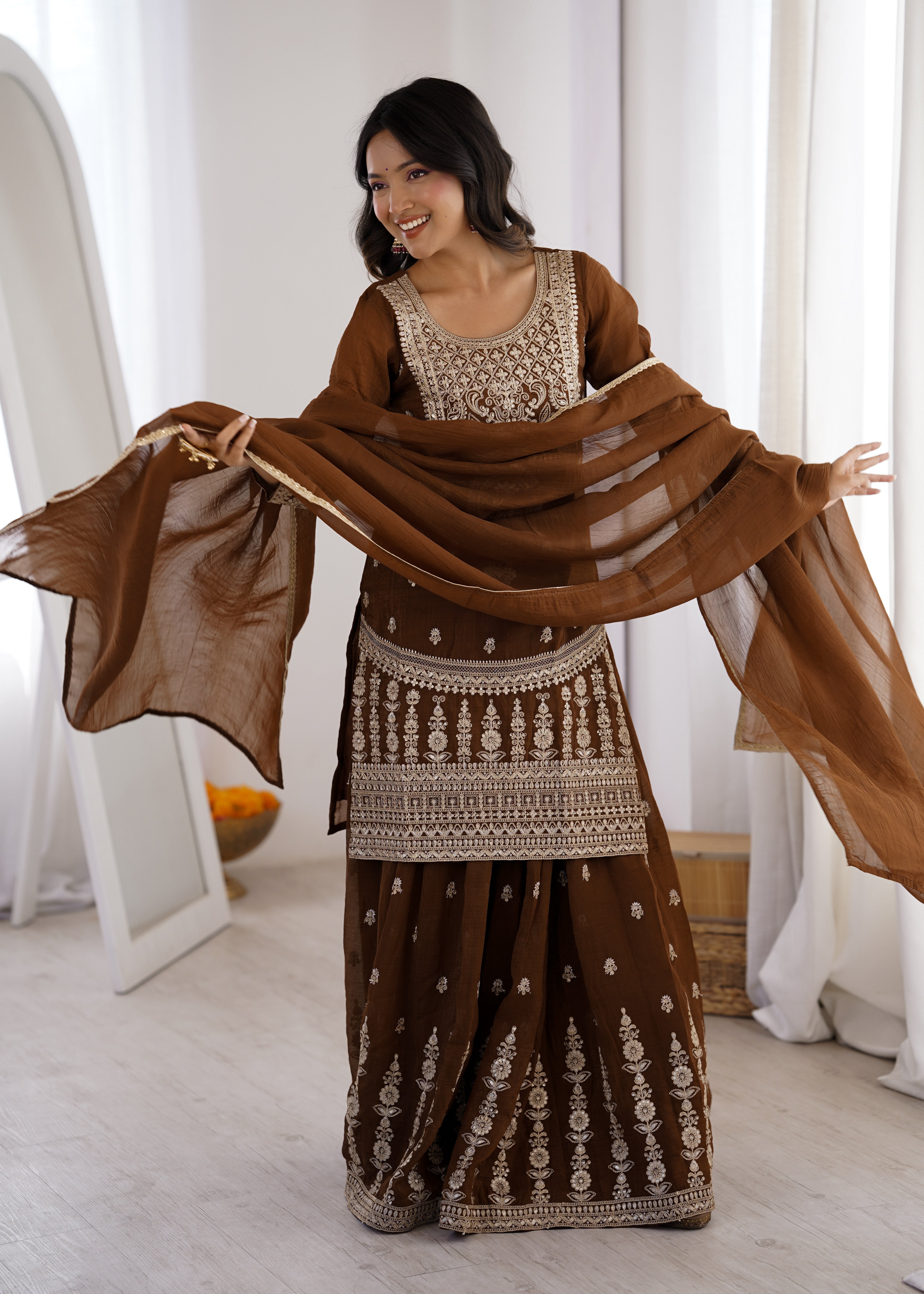 Pure Fox Georgette Laheriya Print Anarkali Suit Set with Pant and Dupatta
