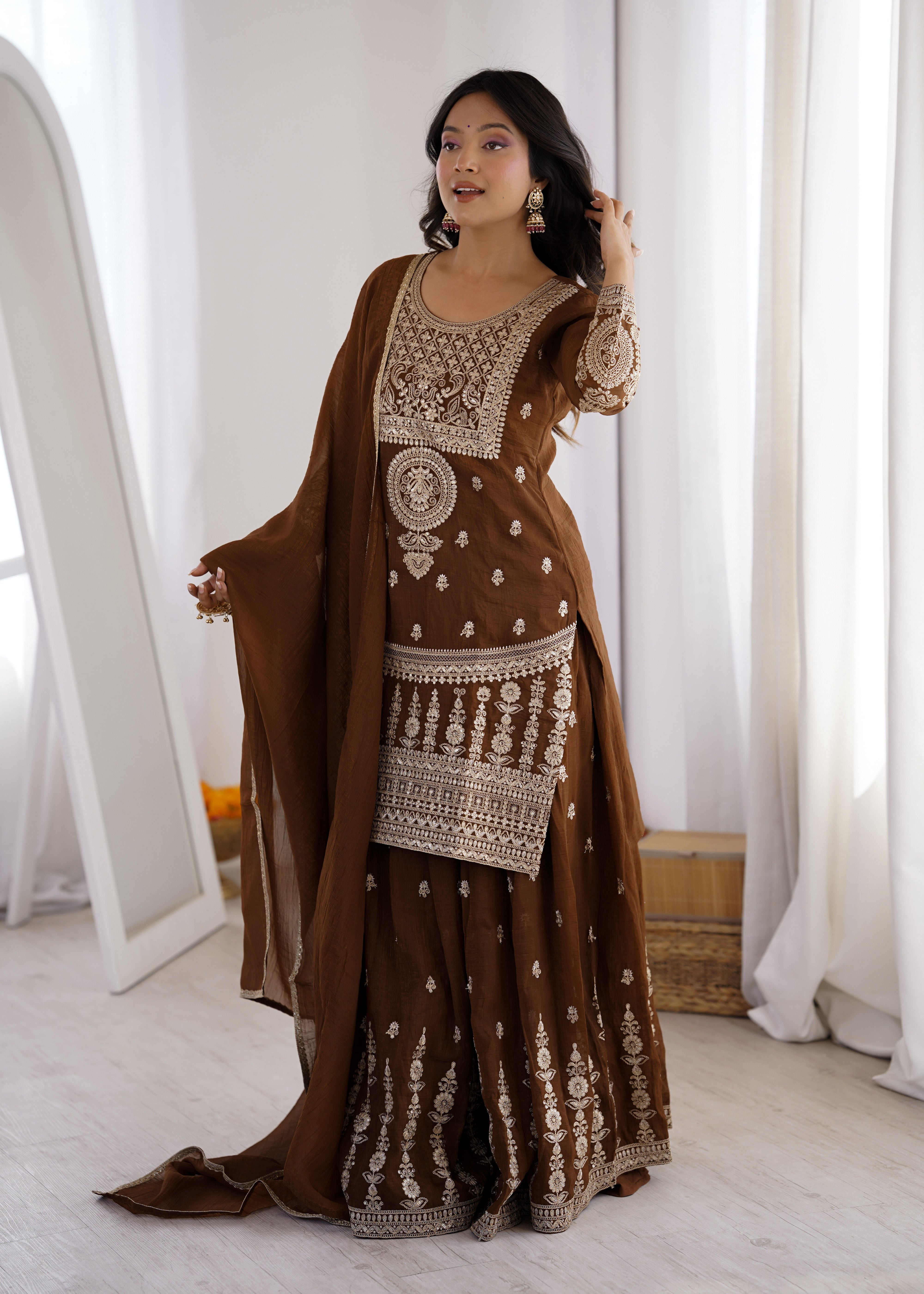 Pure Fox Georgette Laheriya Print Anarkali Suit Set with Pant and Dupatta