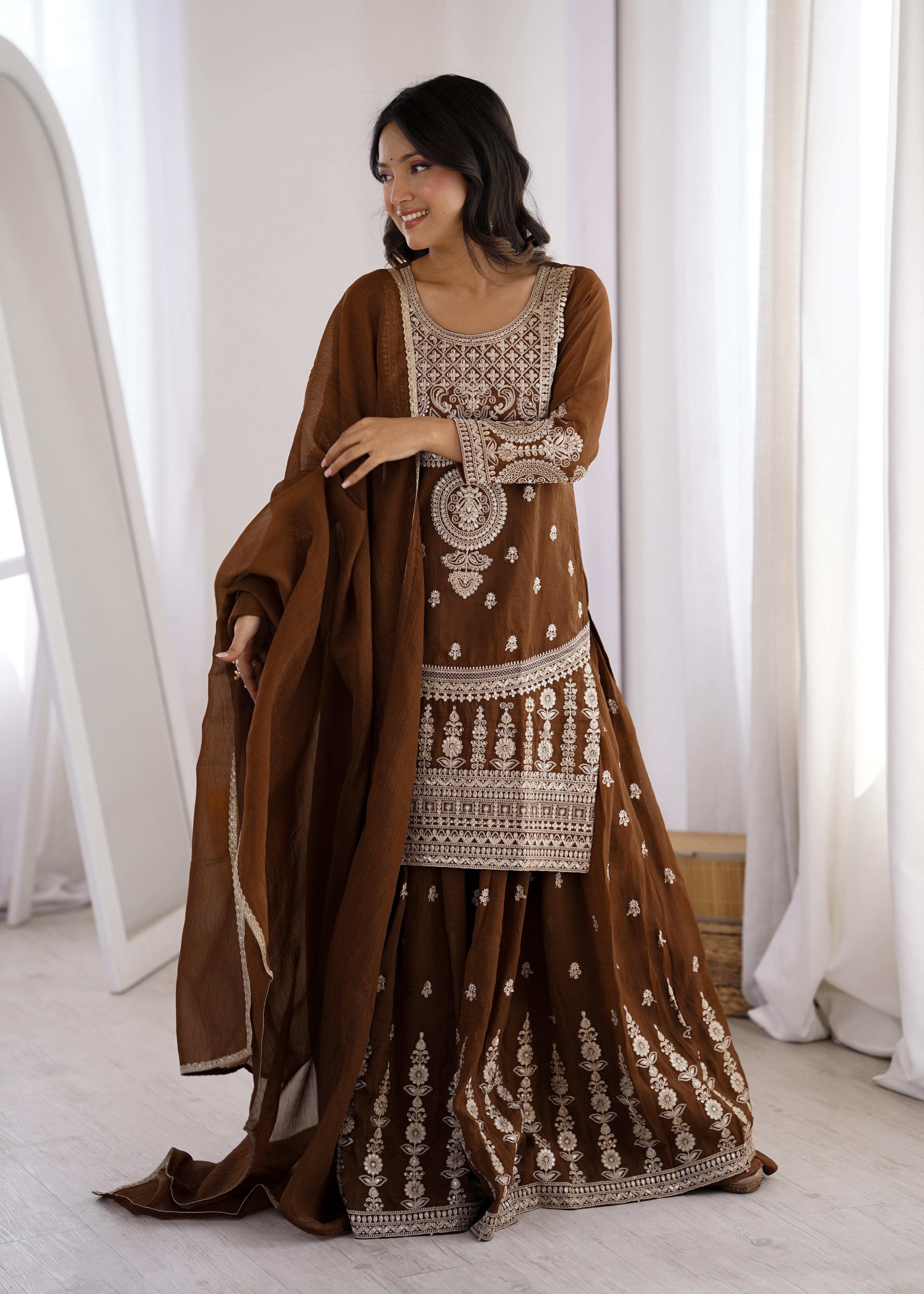 Pure Fox Georgette Laheriya Print Anarkali Suit Set with Pant and Dupatta