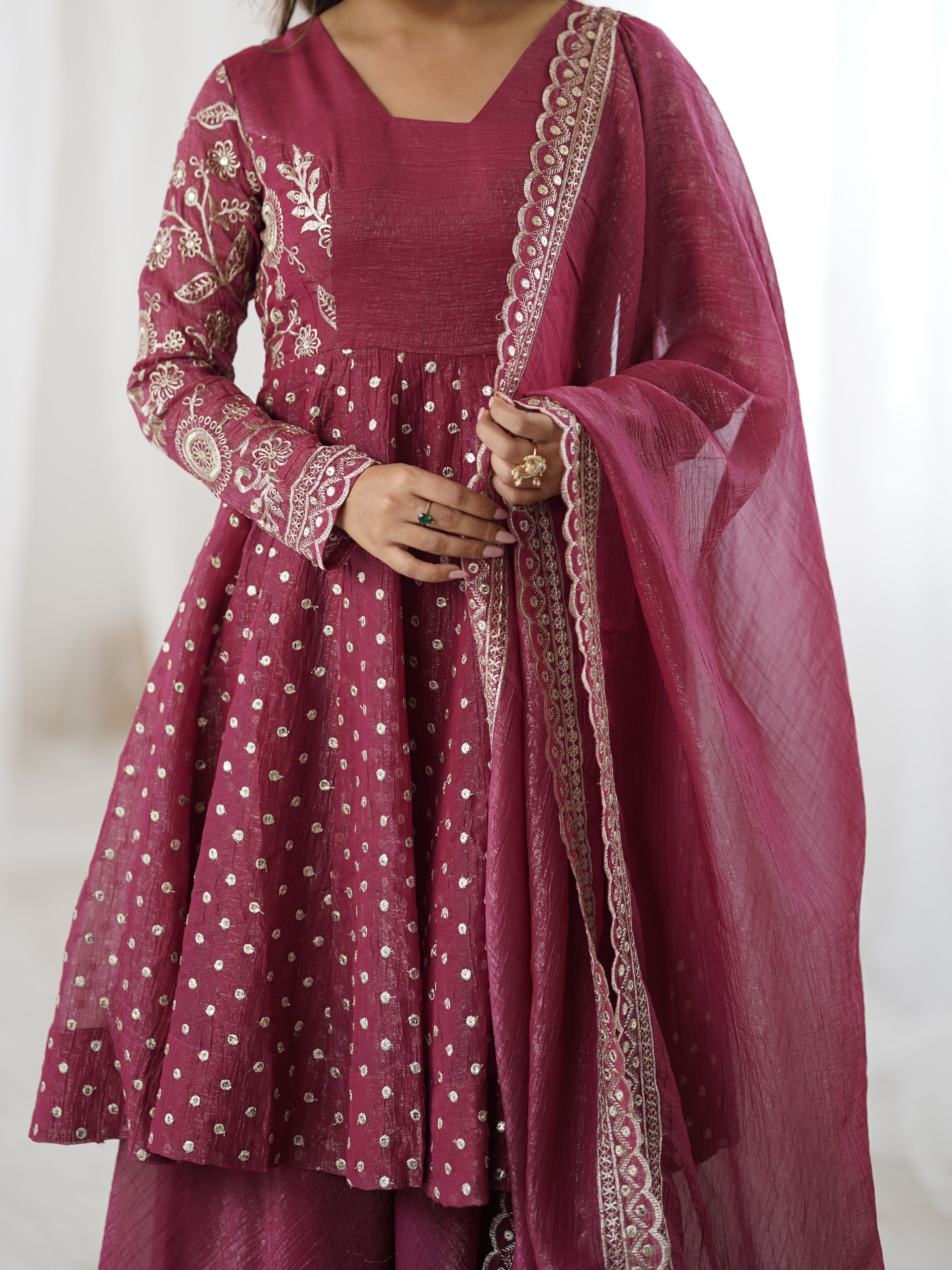 Women's Crunchy Silk Embroidered Sharara Palazzo Suit Set with Dupatta