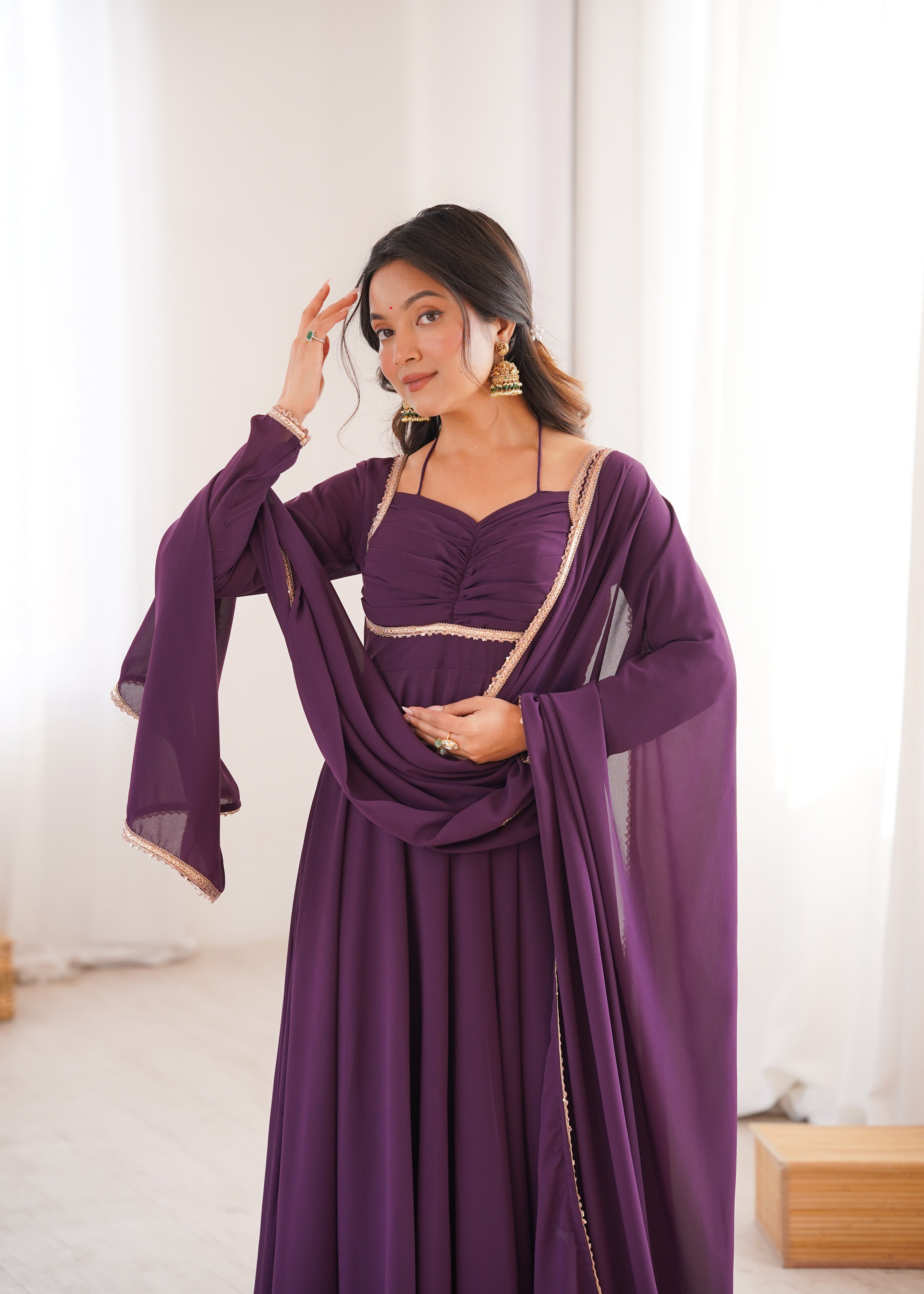 Women's Pure Fox Blooming Georgette Anarkali Gown with Dupatta Set